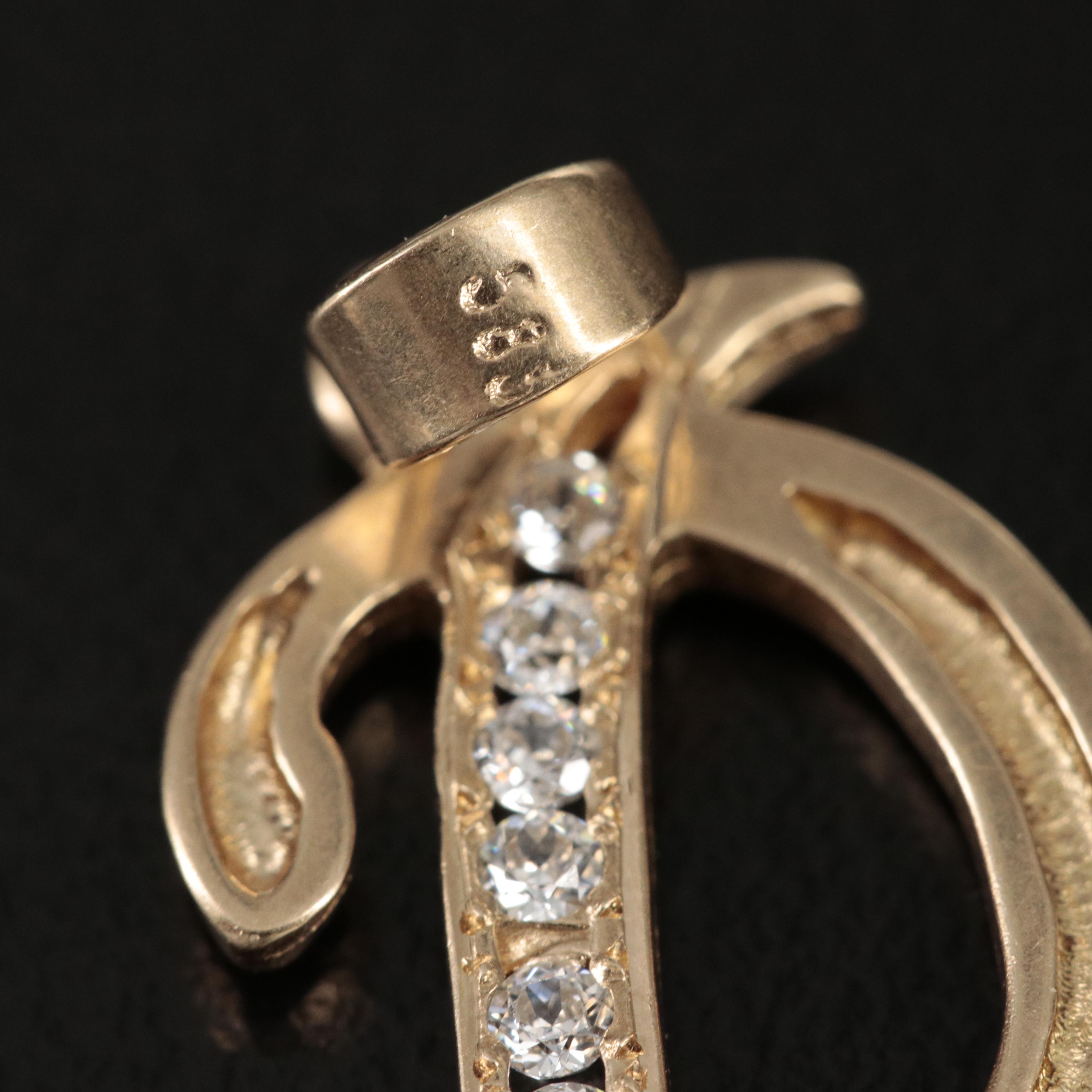 14K Cubic Zirconia "D" Pendant