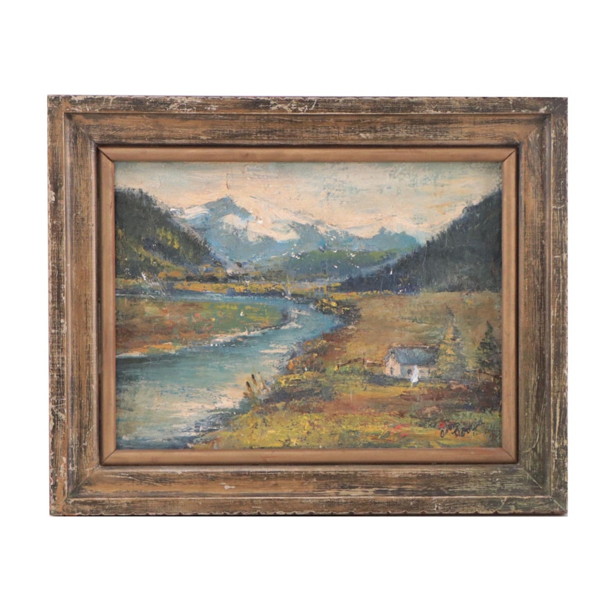 Mountain Landscape With Stream Oil Painting