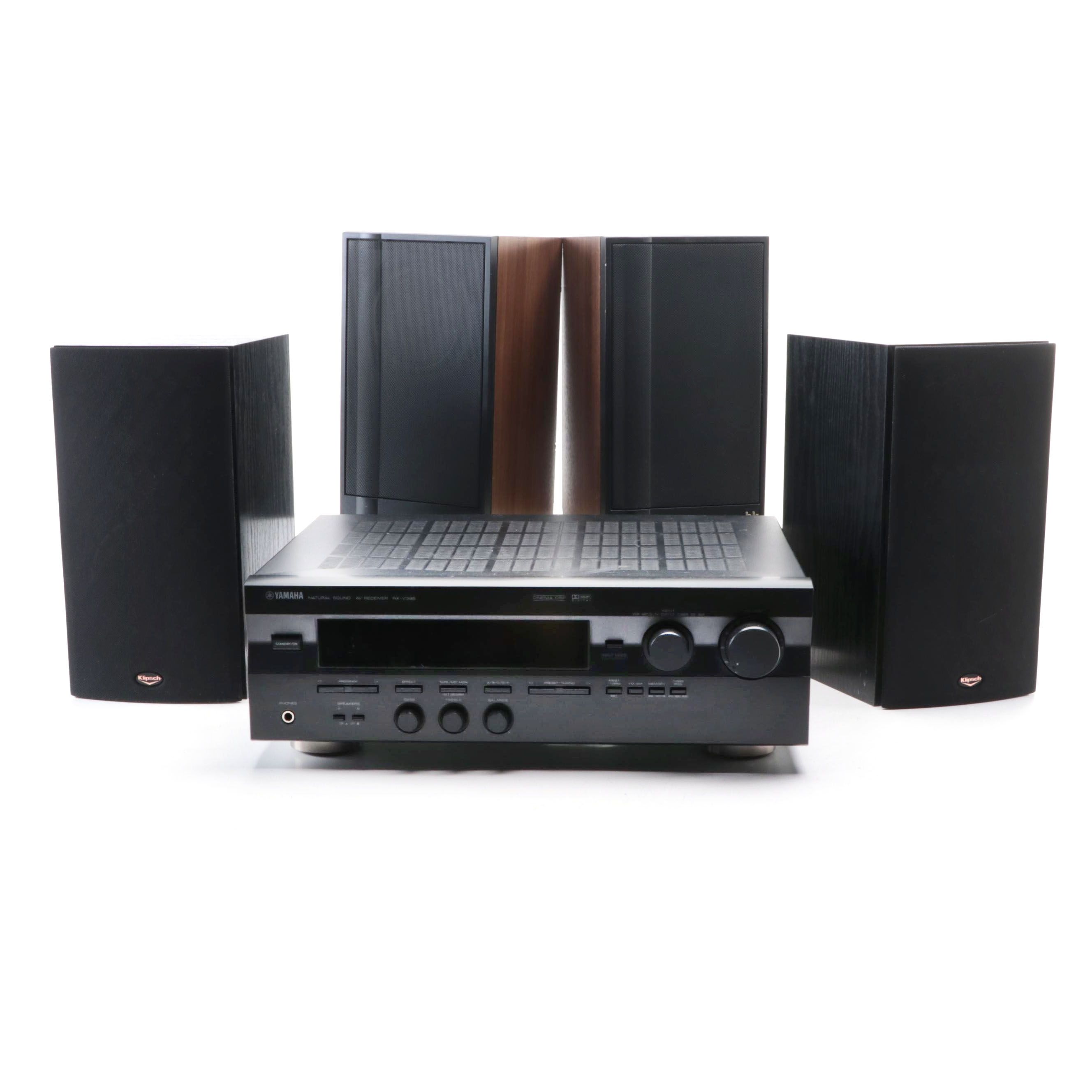 Yamaha AV Receiver With Klipsch and Harman Kardon Bookshelf Speakers