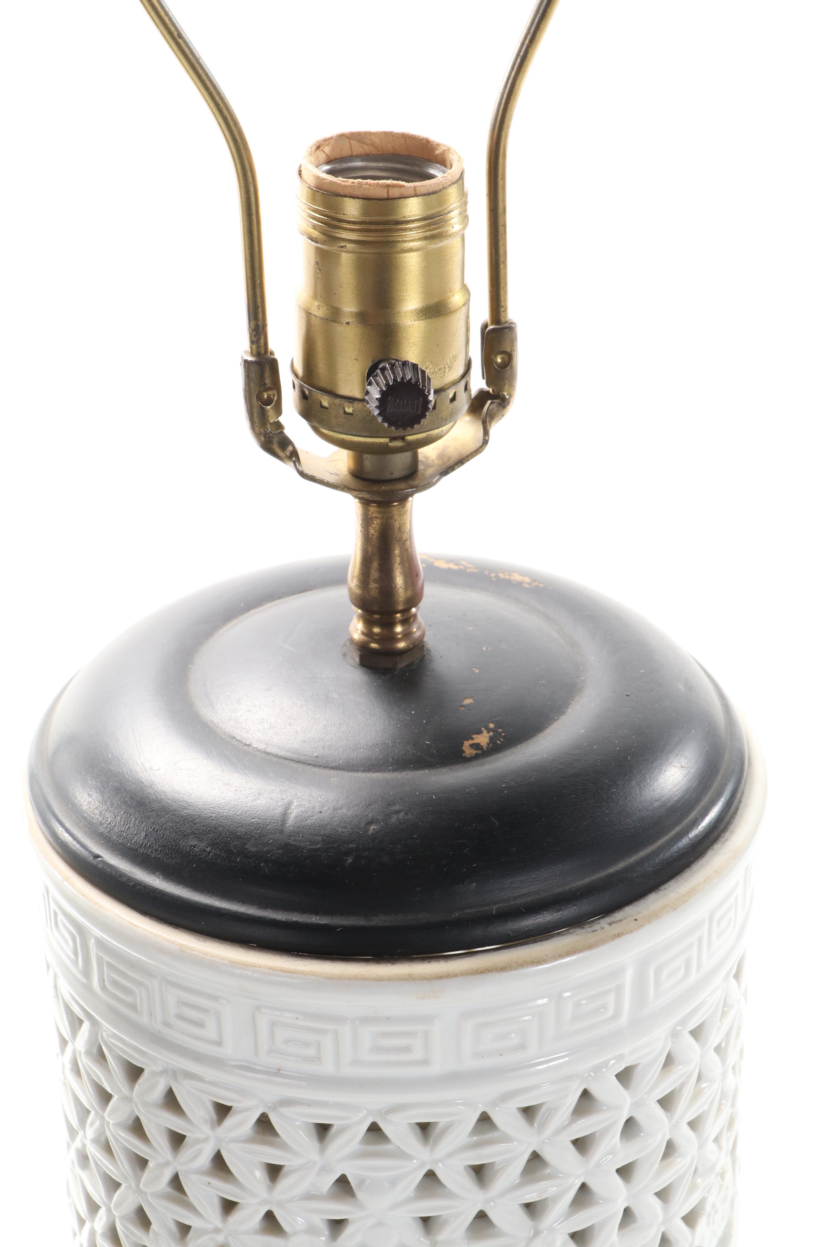 Pair of Blanc de Chine Pierced Porcelain Table Lamps