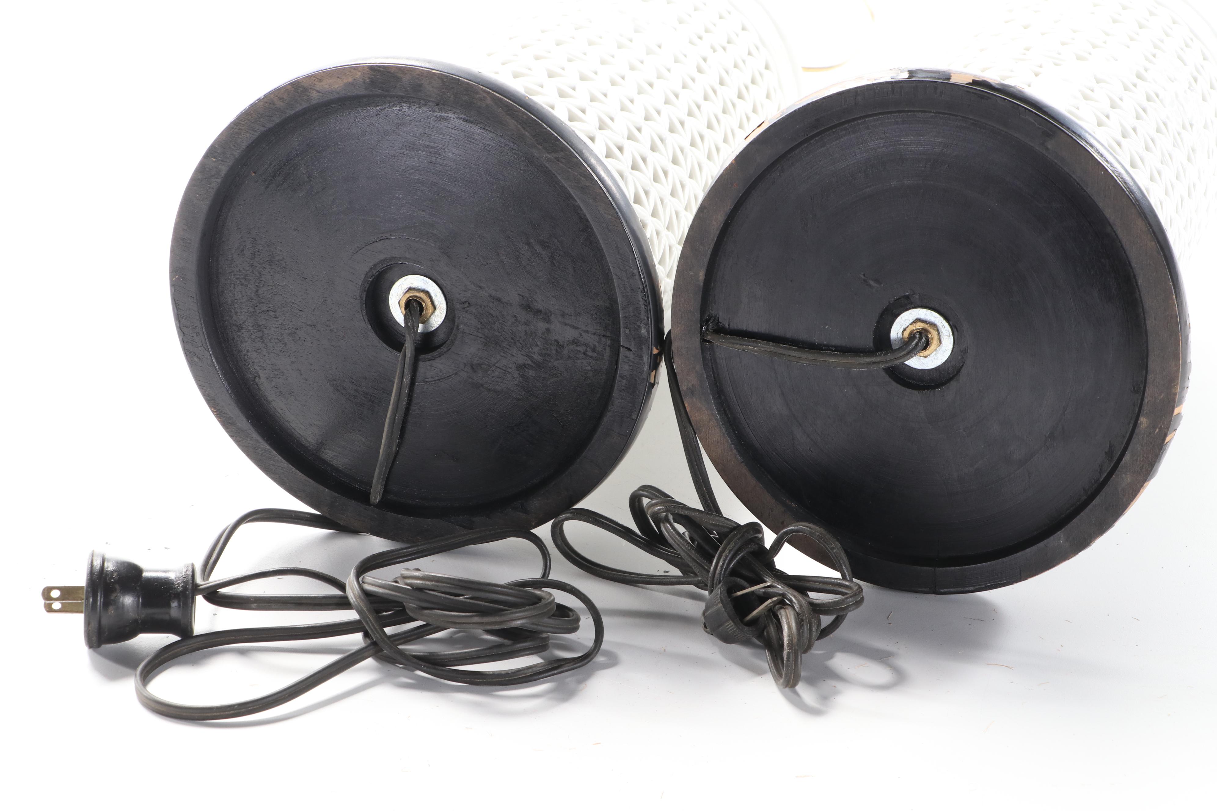 Pair of Blanc de Chine Pierced Porcelain Table Lamps