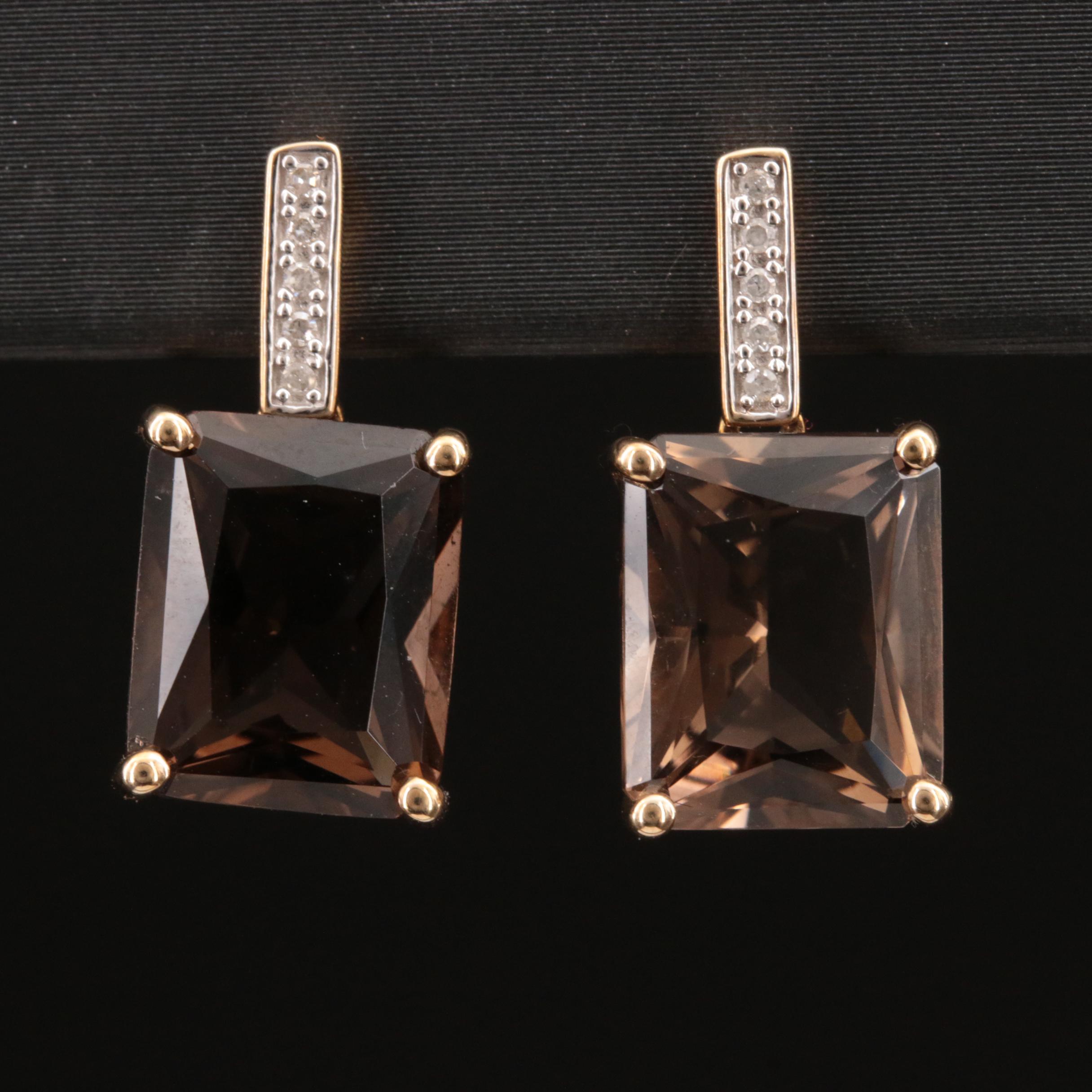 10K Smoky Quartz and Diamond Earrings
