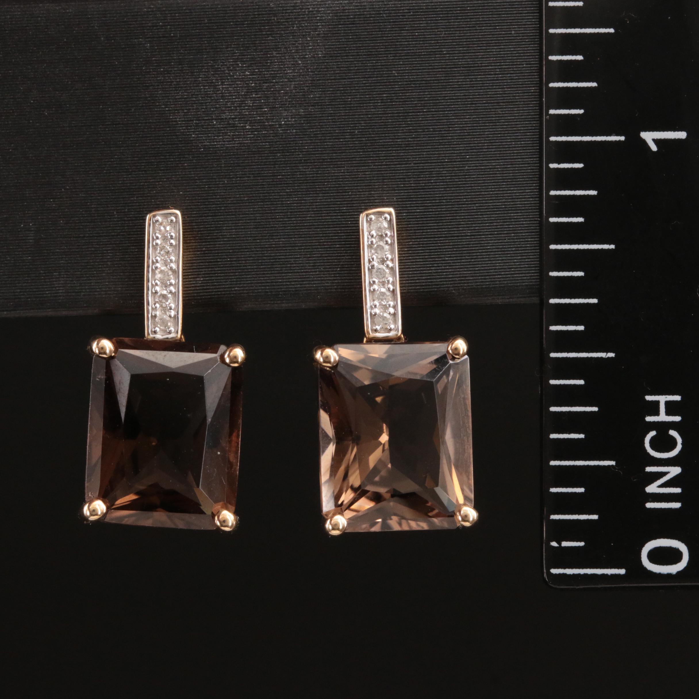 10K Smoky Quartz and Diamond Earrings