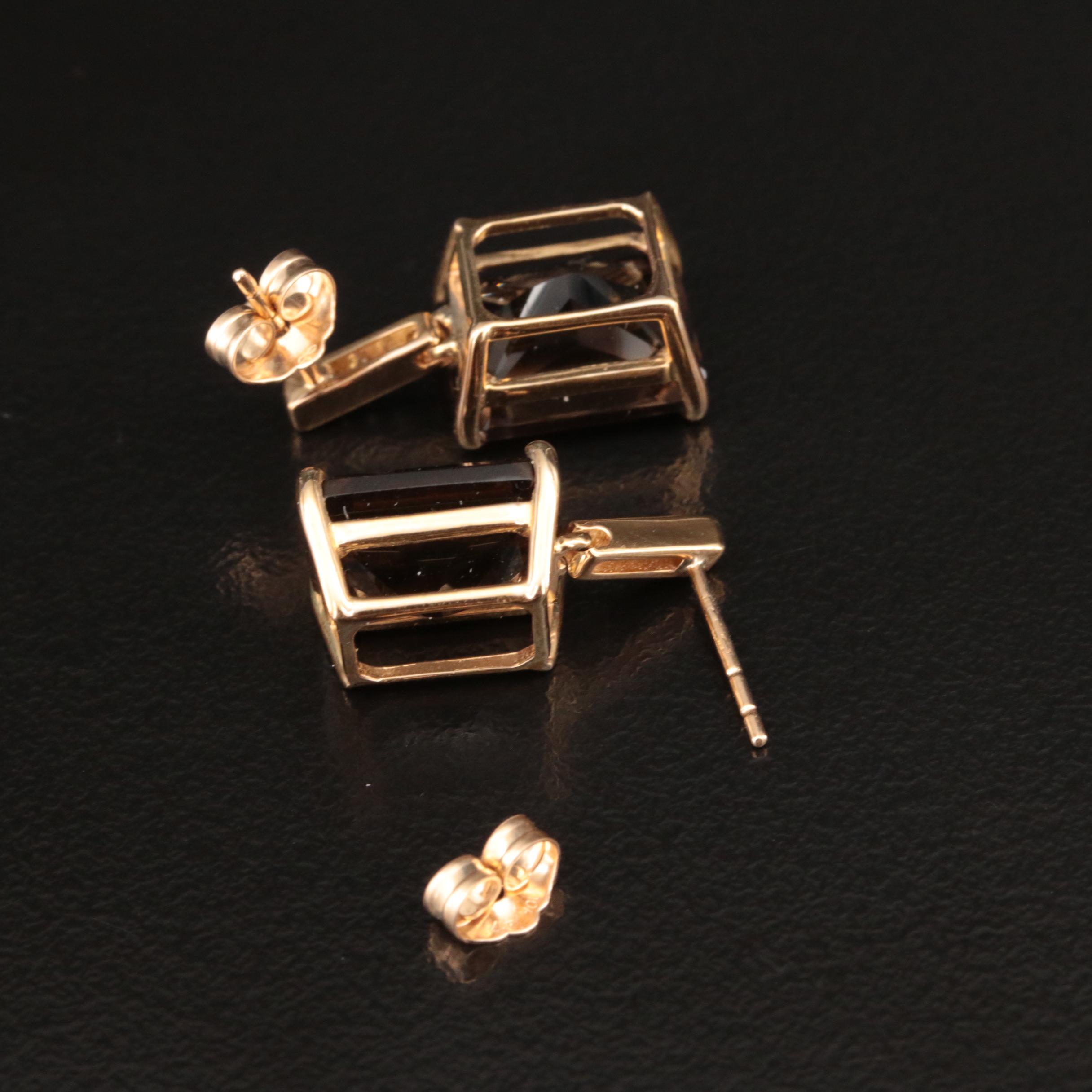 10K Smoky Quartz and Diamond Earrings