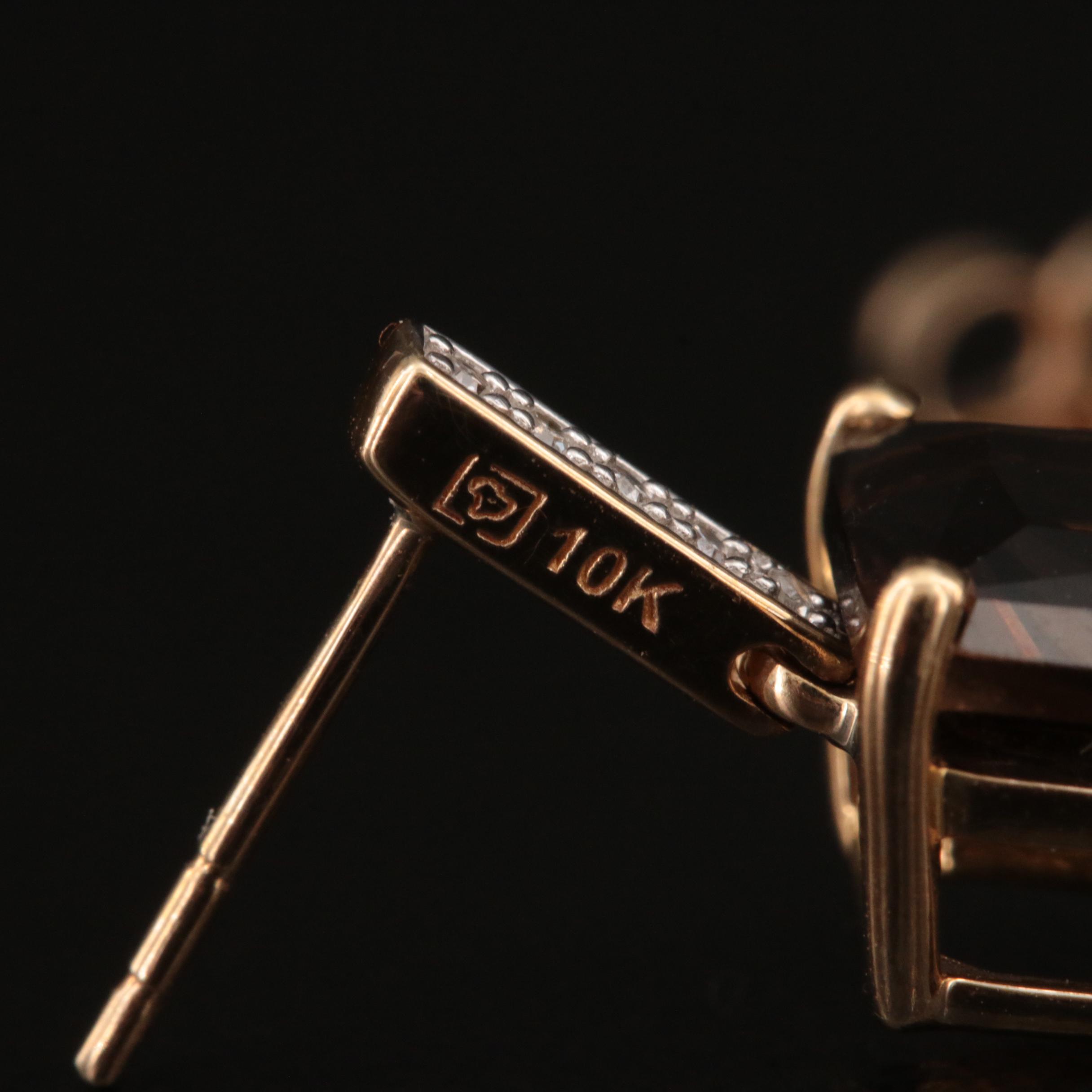 10K Smoky Quartz and Diamond Earrings