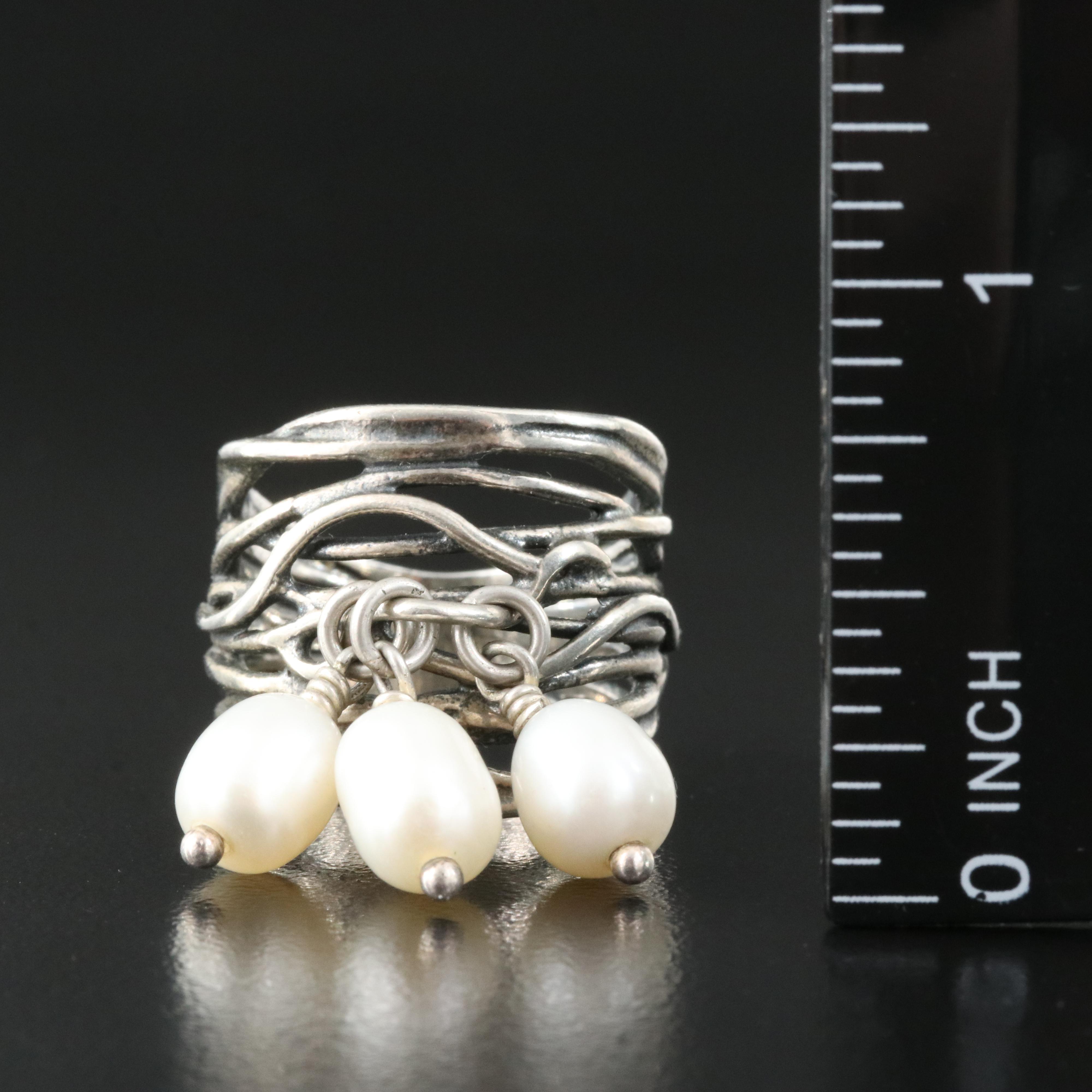 Sterling Pearl Charm Ring
