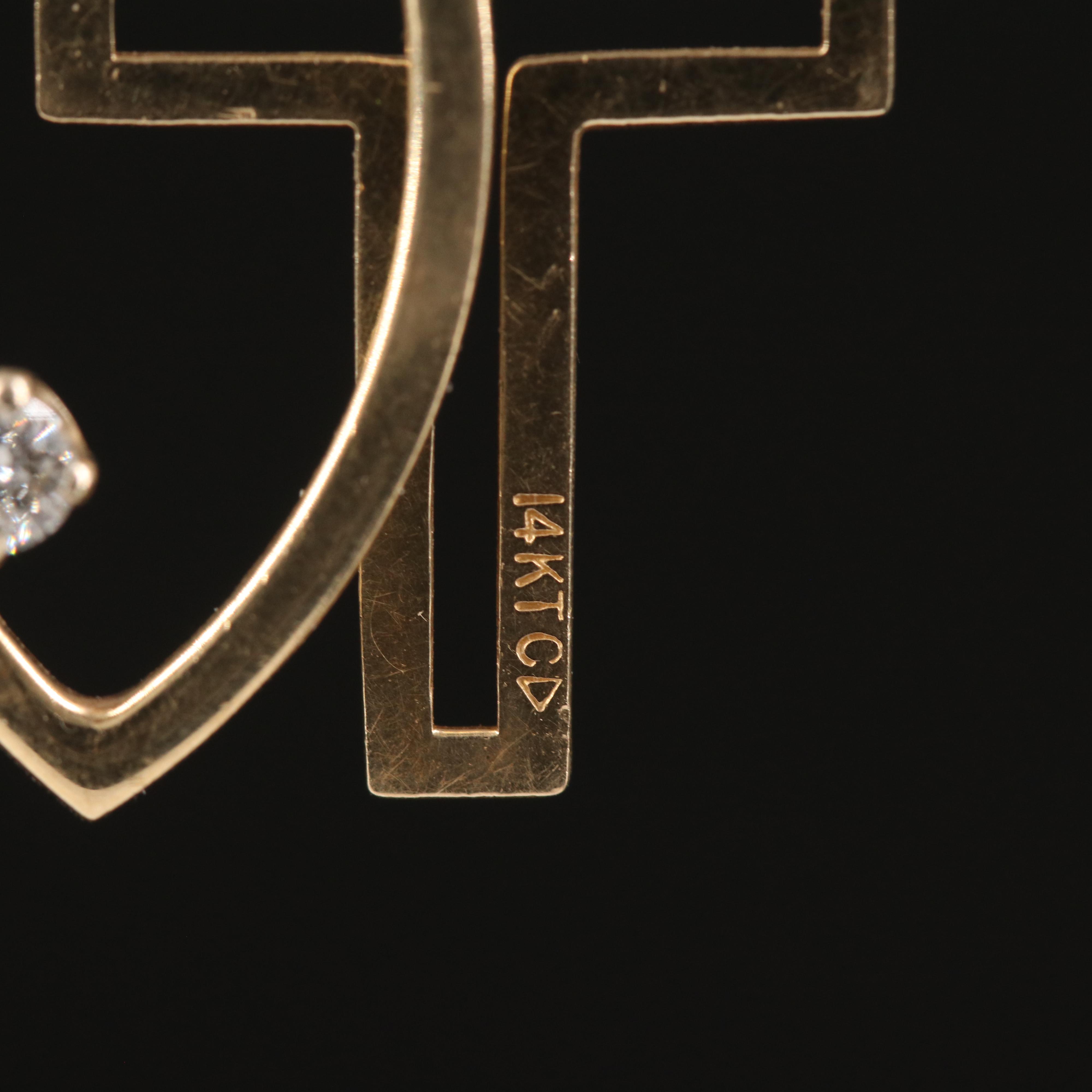 14K Cross and Ichthus Pendant Necklace with 0.06 CT Diamond Accent