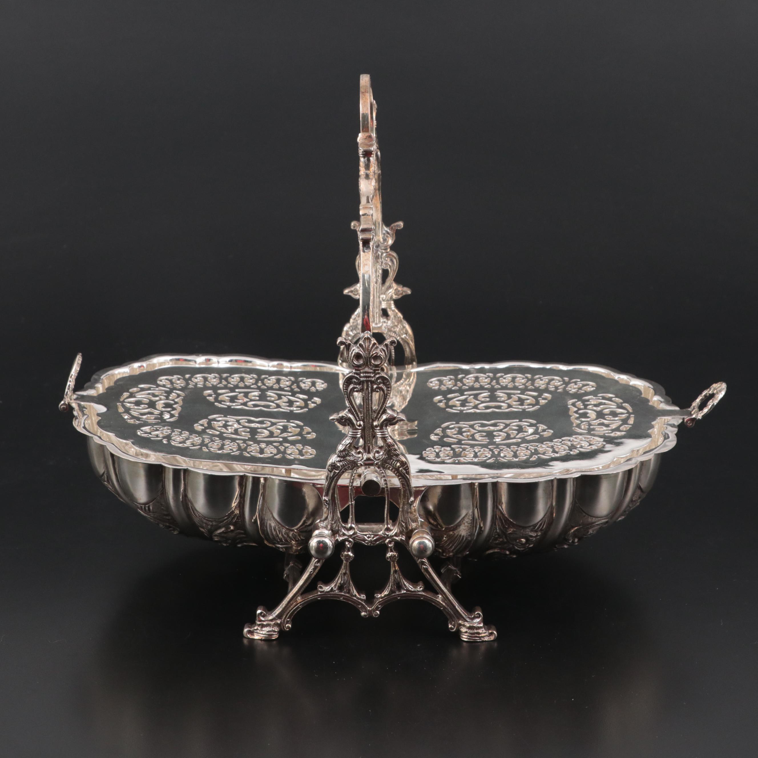 Victorian Silver Plate Biscuit Box with Creamer and Sugar