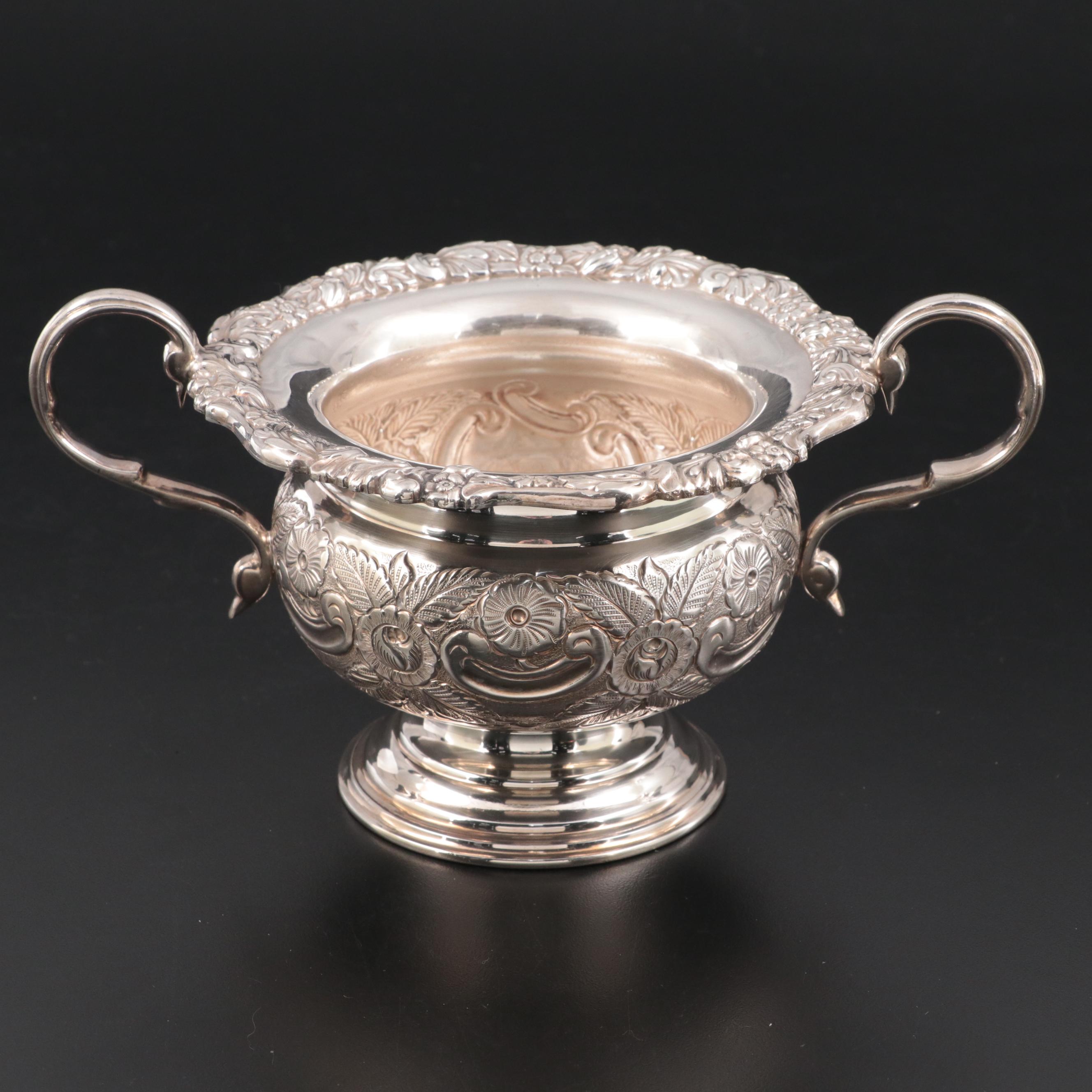 Victorian Silver Plate Biscuit Box with Creamer and Sugar