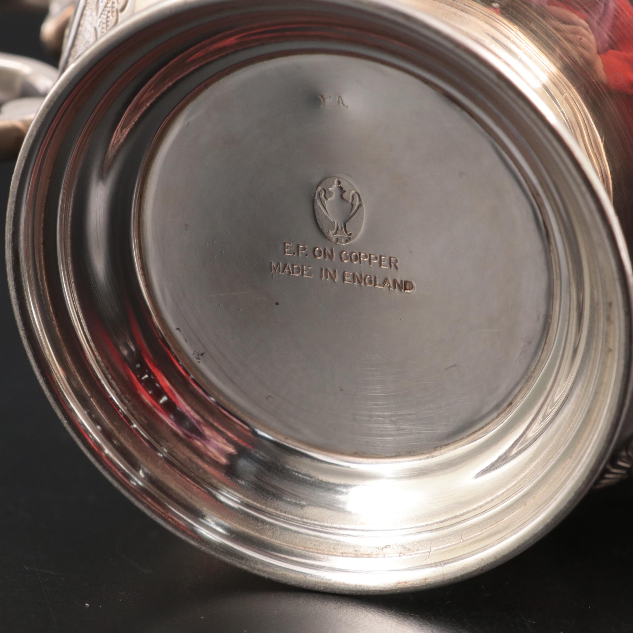 Victorian Silver Plate Biscuit Box with Creamer and Sugar