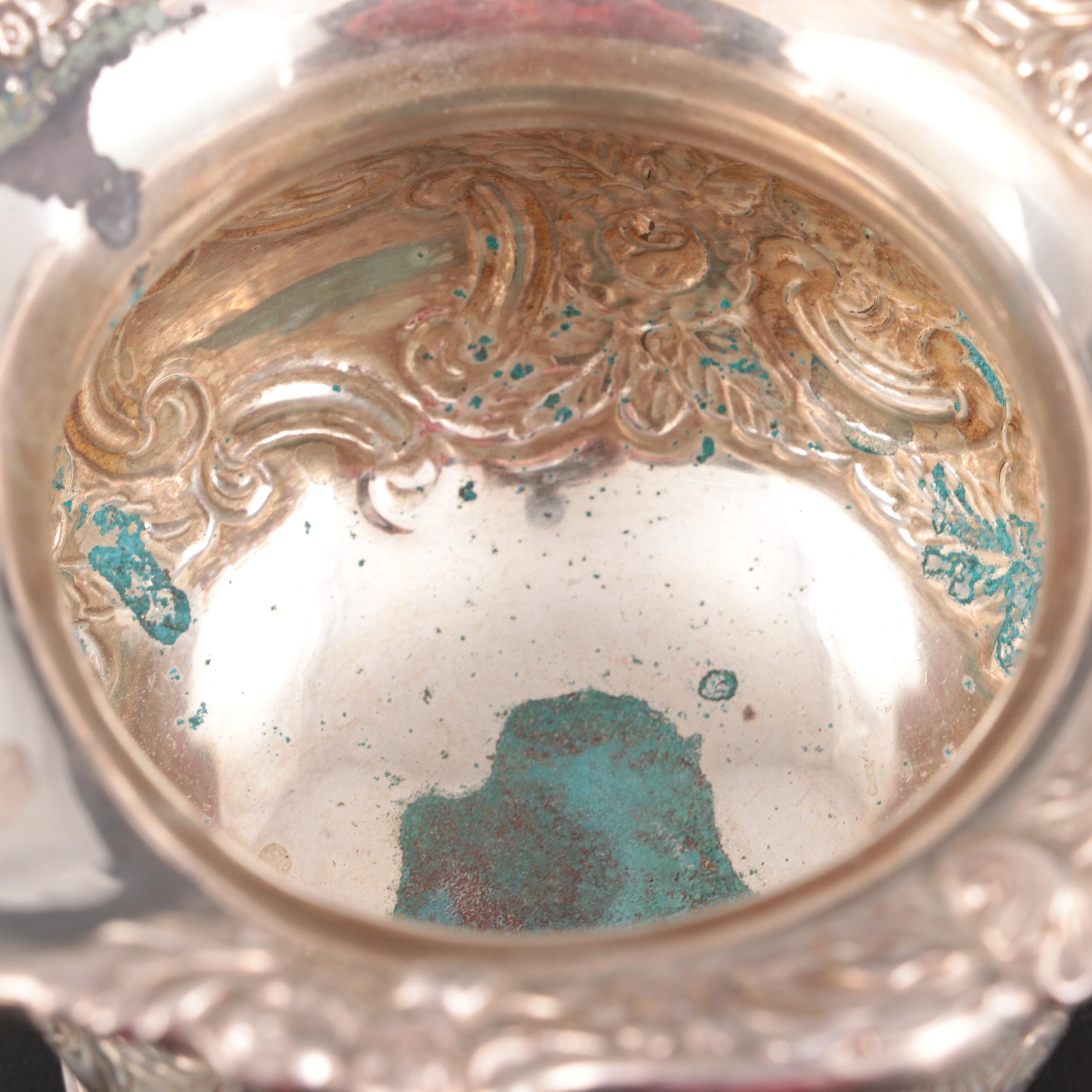 Victorian Silver Plate Biscuit Box with Creamer and Sugar