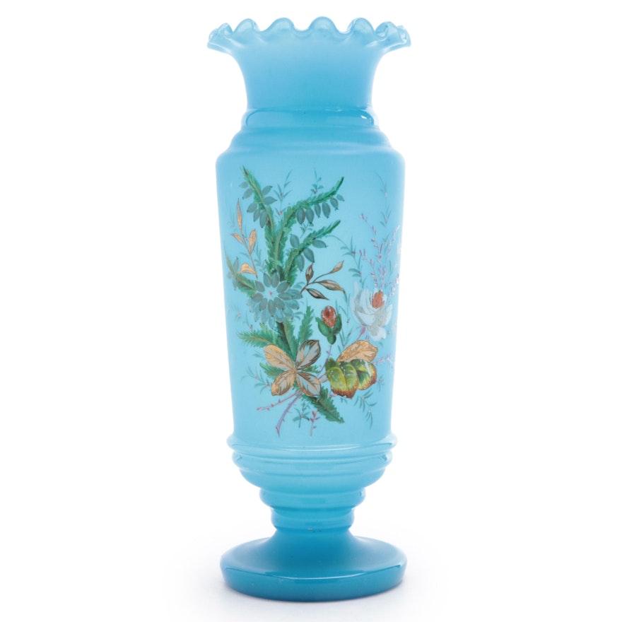 Victorian English Blue Bristol Glass Footed Vase, Late 19th Century