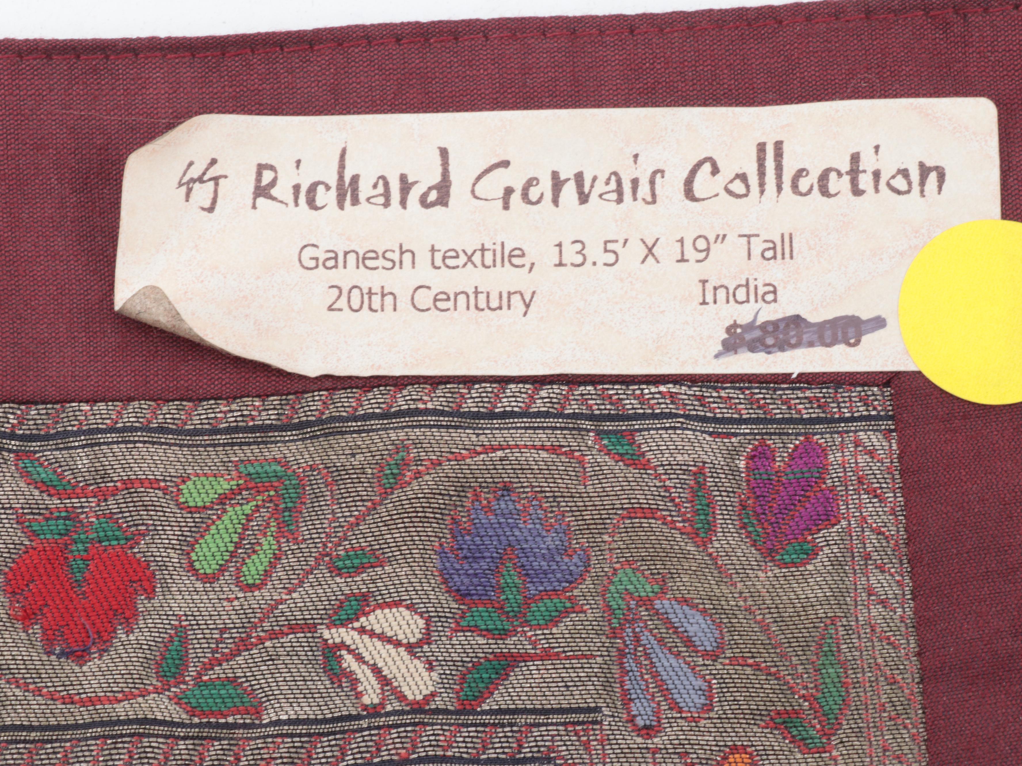 Indian Ganesh Textile Panel and Teak Knee Rests, Japanese Satsuma Wall Pocket