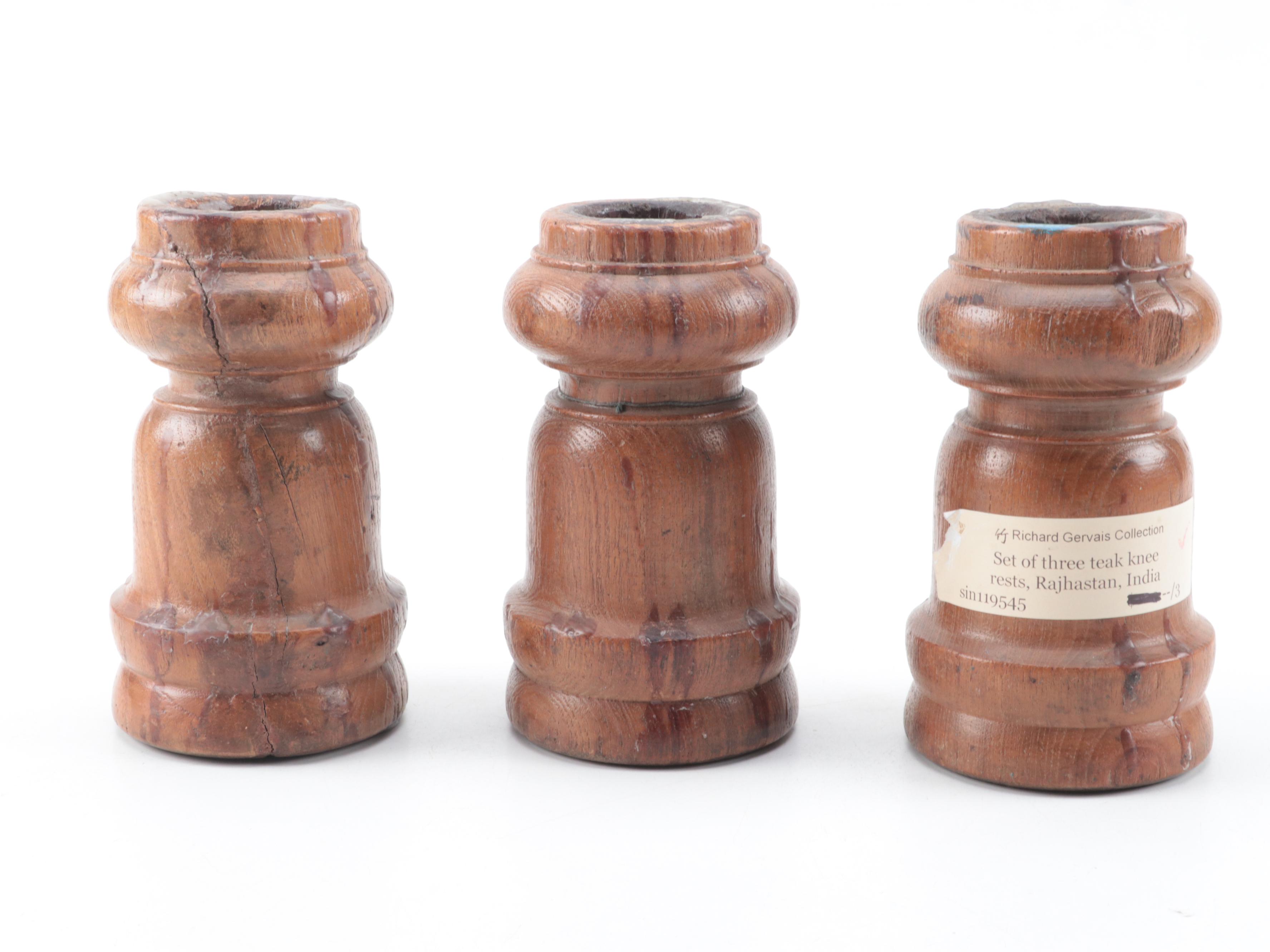 Indian Ganesh Textile Panel and Teak Knee Rests, Japanese Satsuma Wall Pocket