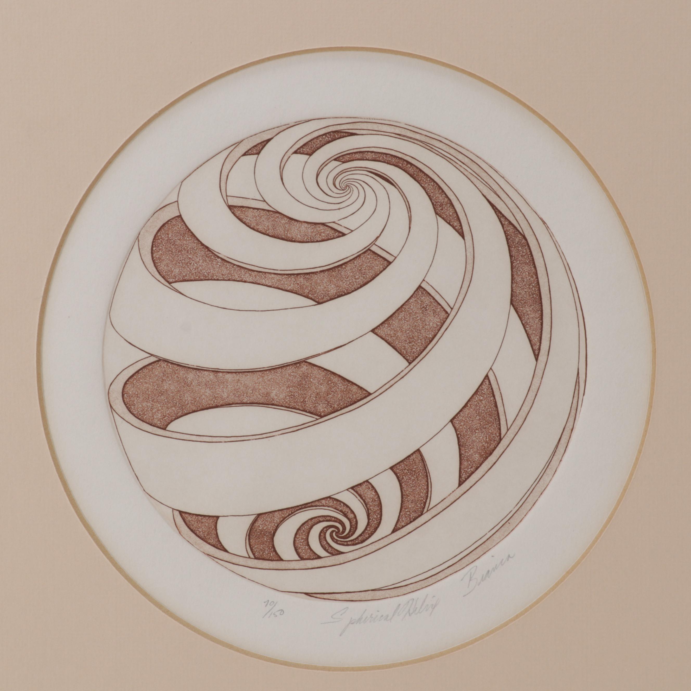 Abstract Etching "Spherical Helix," Late 20th Century