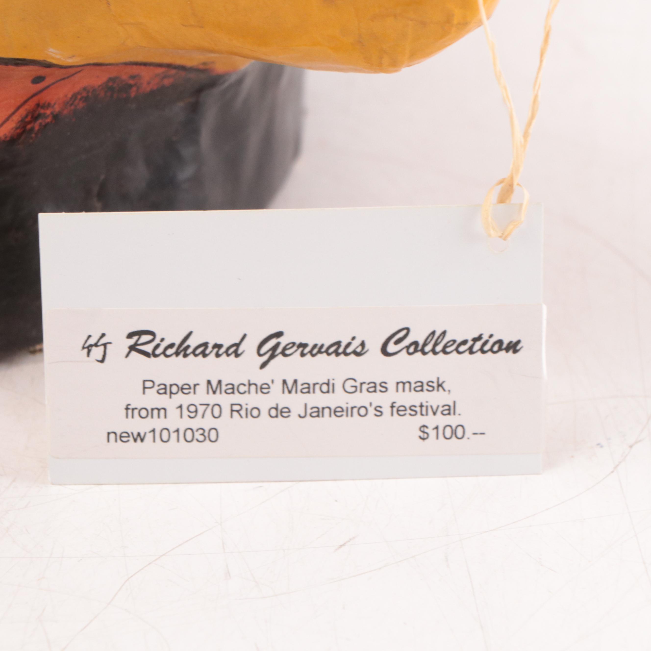 Brazilian Papier-Mâché Mardi Gras Mask, Circa 1970