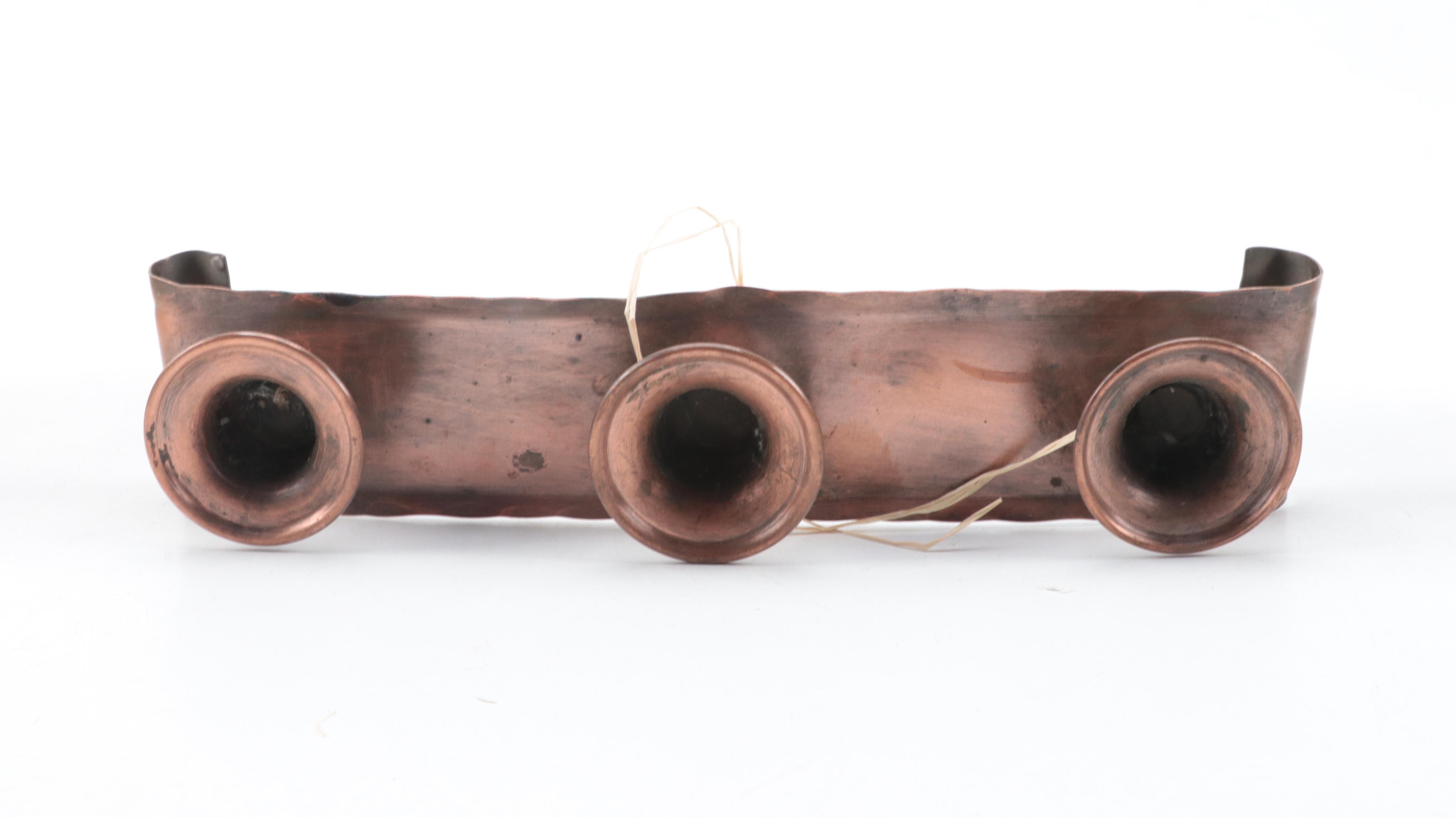 Copper Candle Holder with Decorative Yarn Bowl and Cork Wrapped Plastic Bottle