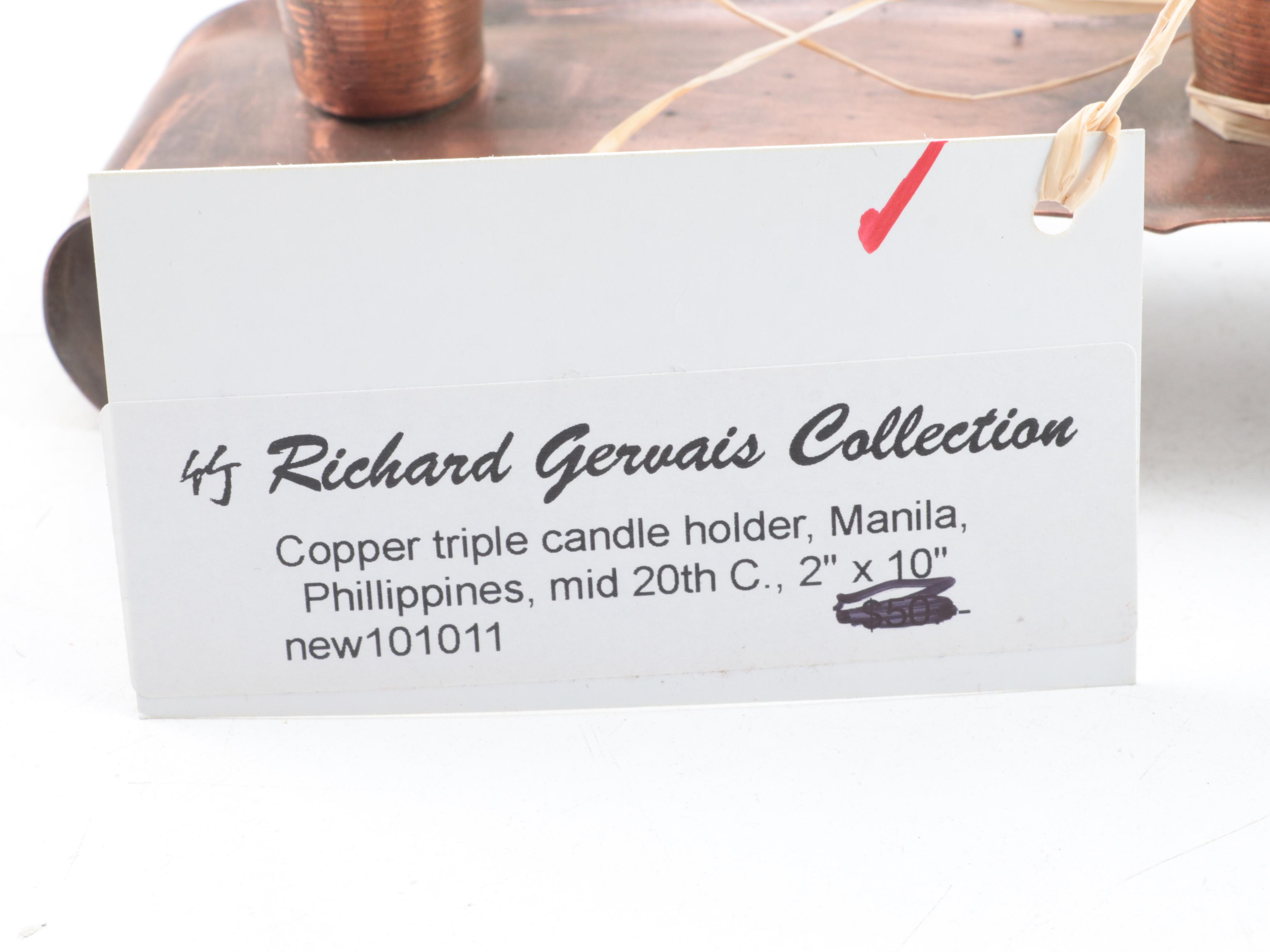 Copper Candle Holder with Decorative Yarn Bowl and Cork Wrapped Plastic Bottle