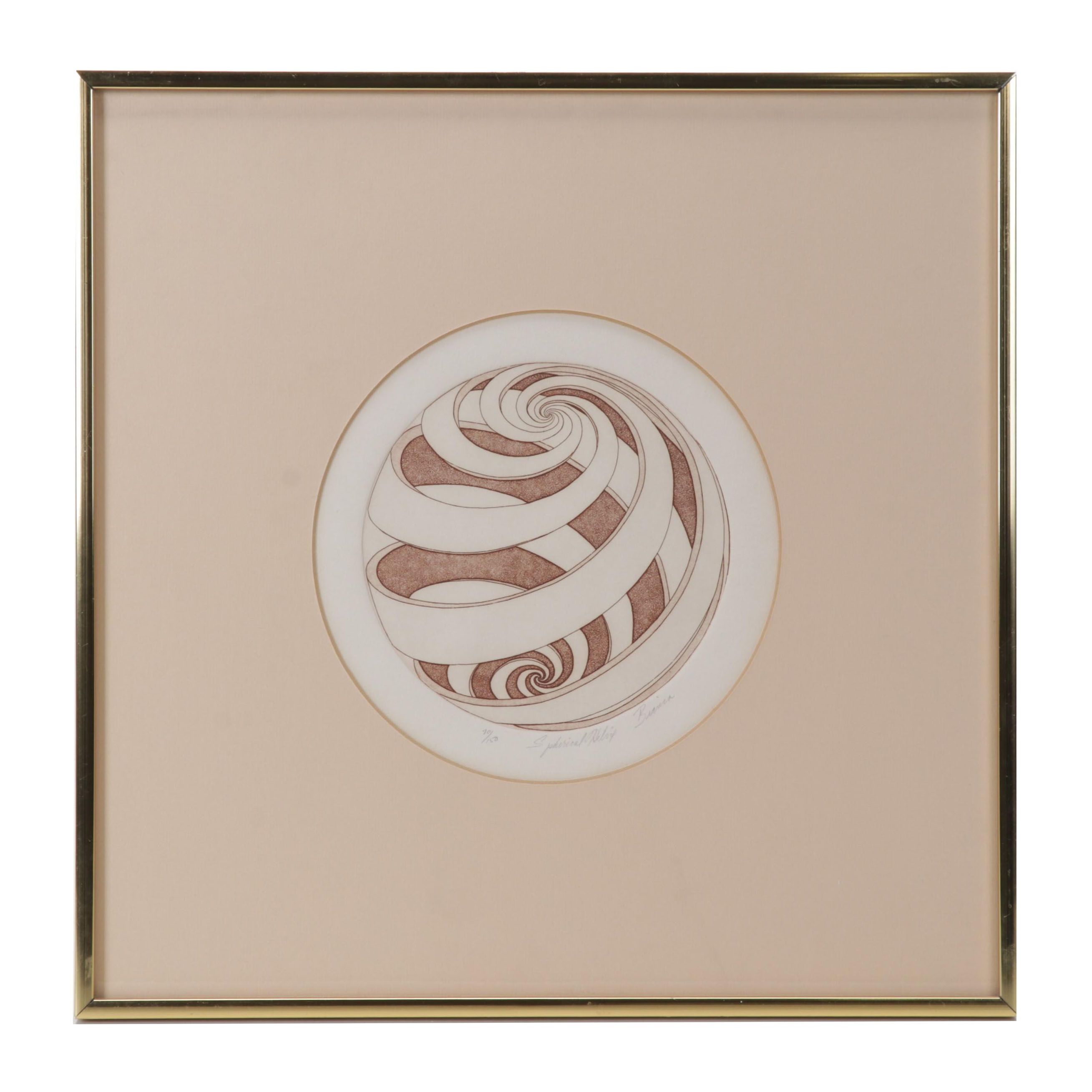 Abstract Etching "Spherical Helix," Late 20th Century