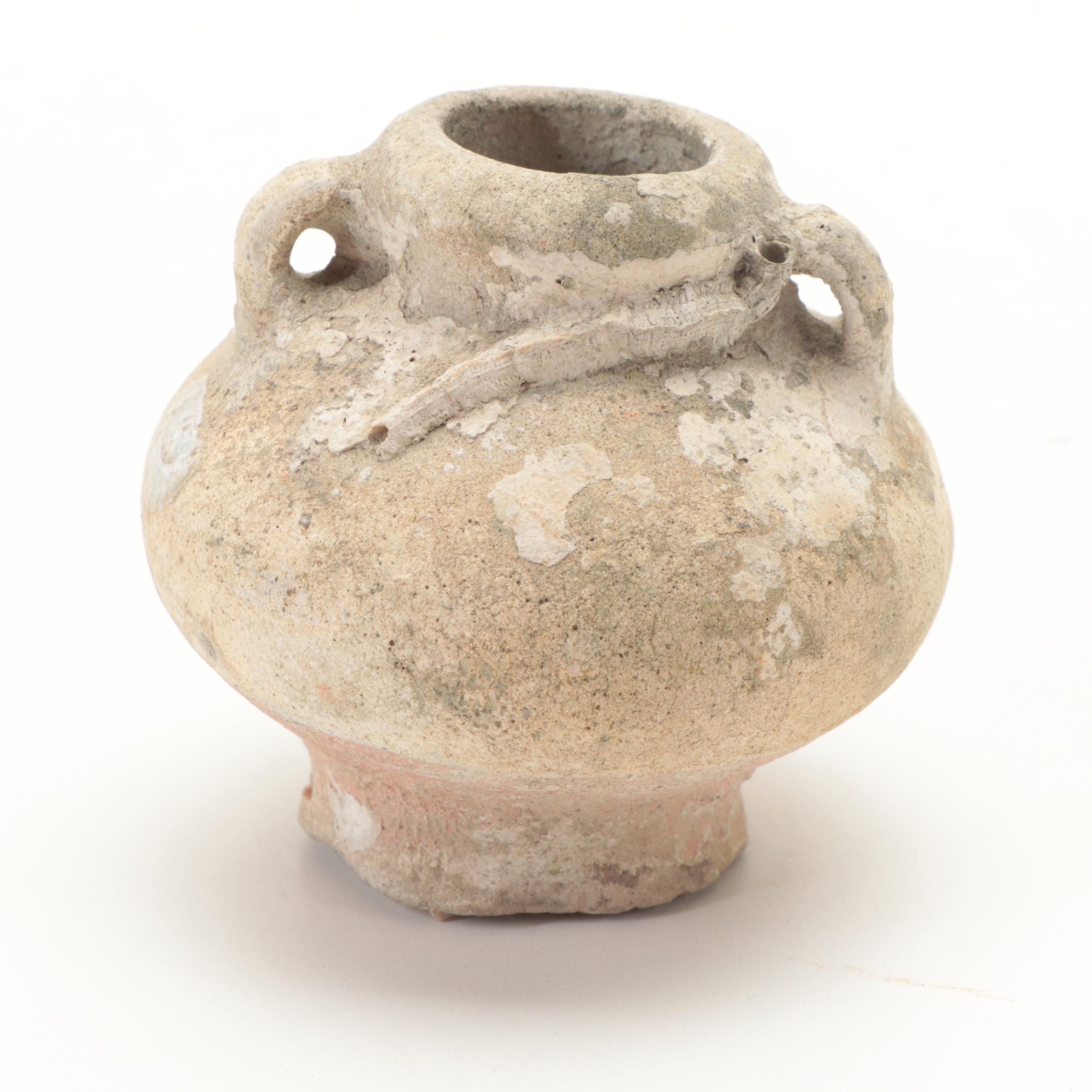 Pair of Marine Recovered Thai Sawankhalok Celadon Glaze Ceramic Jarlets, Antique