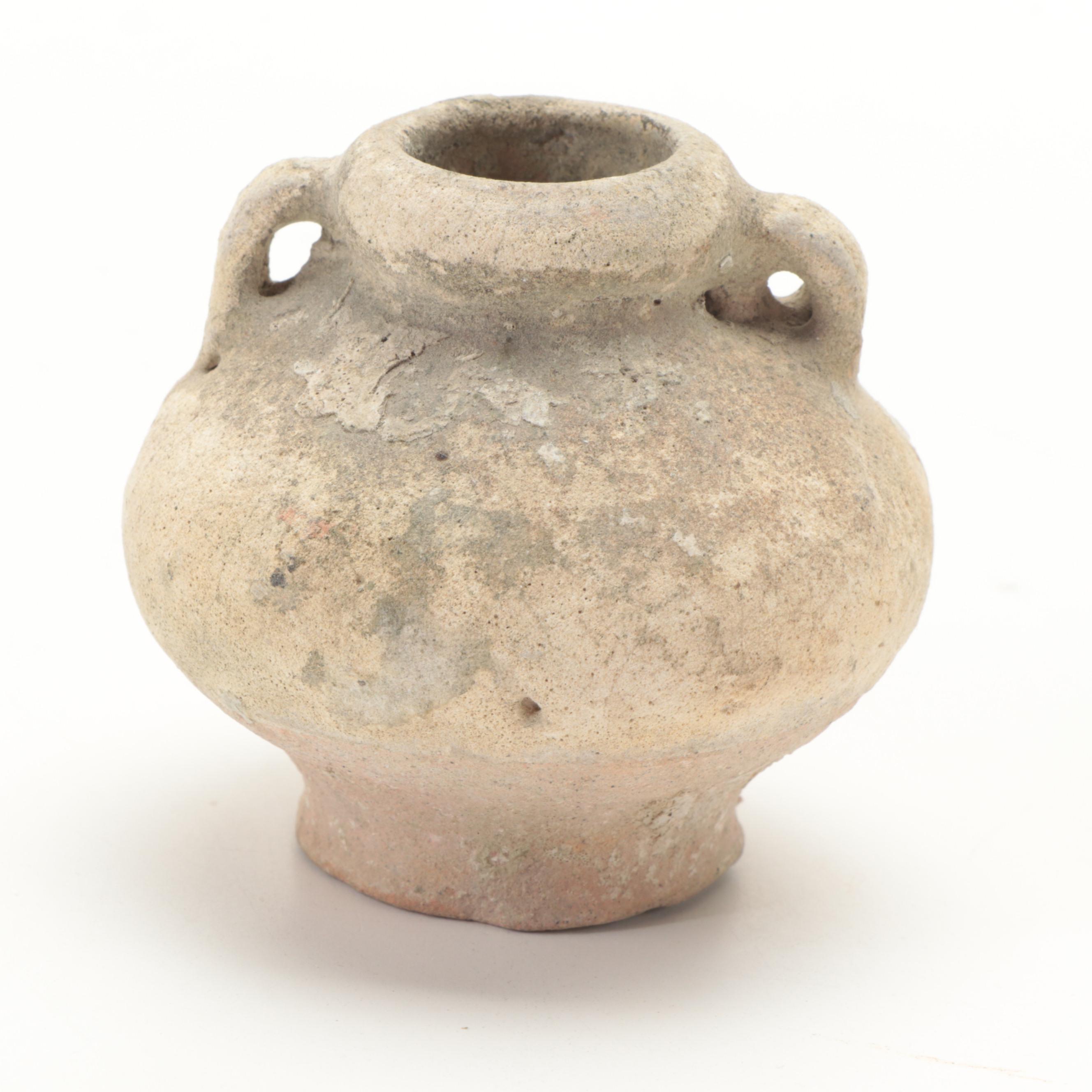 Pair of Marine Recovered Thai Sawankhalok Celadon Glaze Ceramic Jarlets, Antique