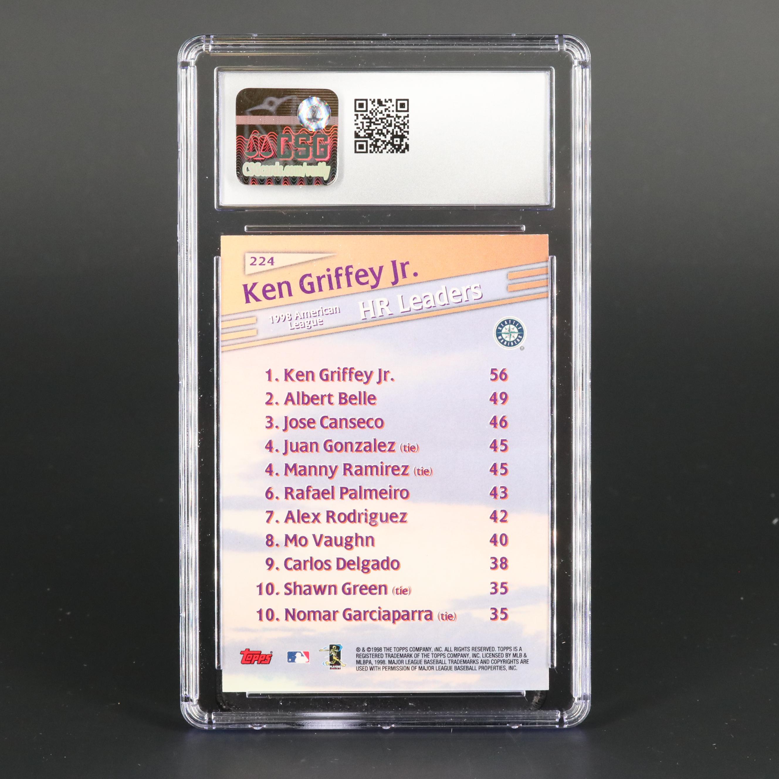 1999 Topps Ken Griffey Jr. League Leaders #224 Graded CSG 9 Mint Baseball Card