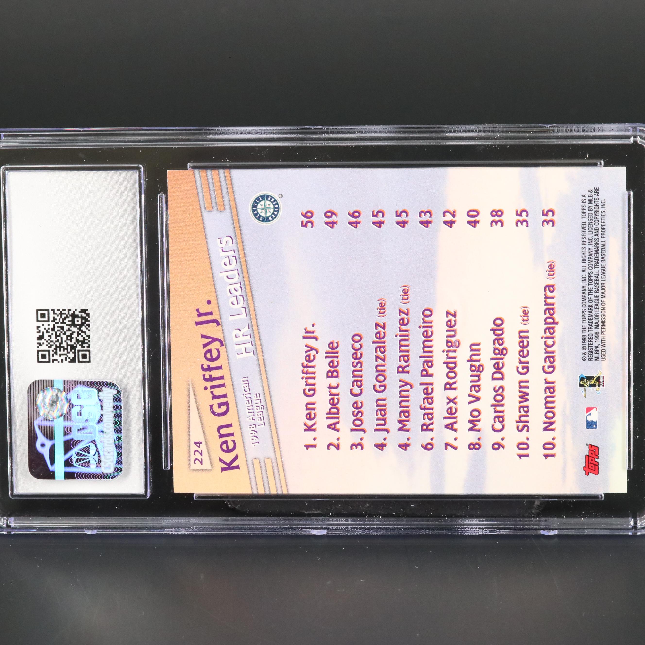 1999 Topps Ken Griffey Jr. League Leaders #224 Graded CSG 9 Mint Baseball Card