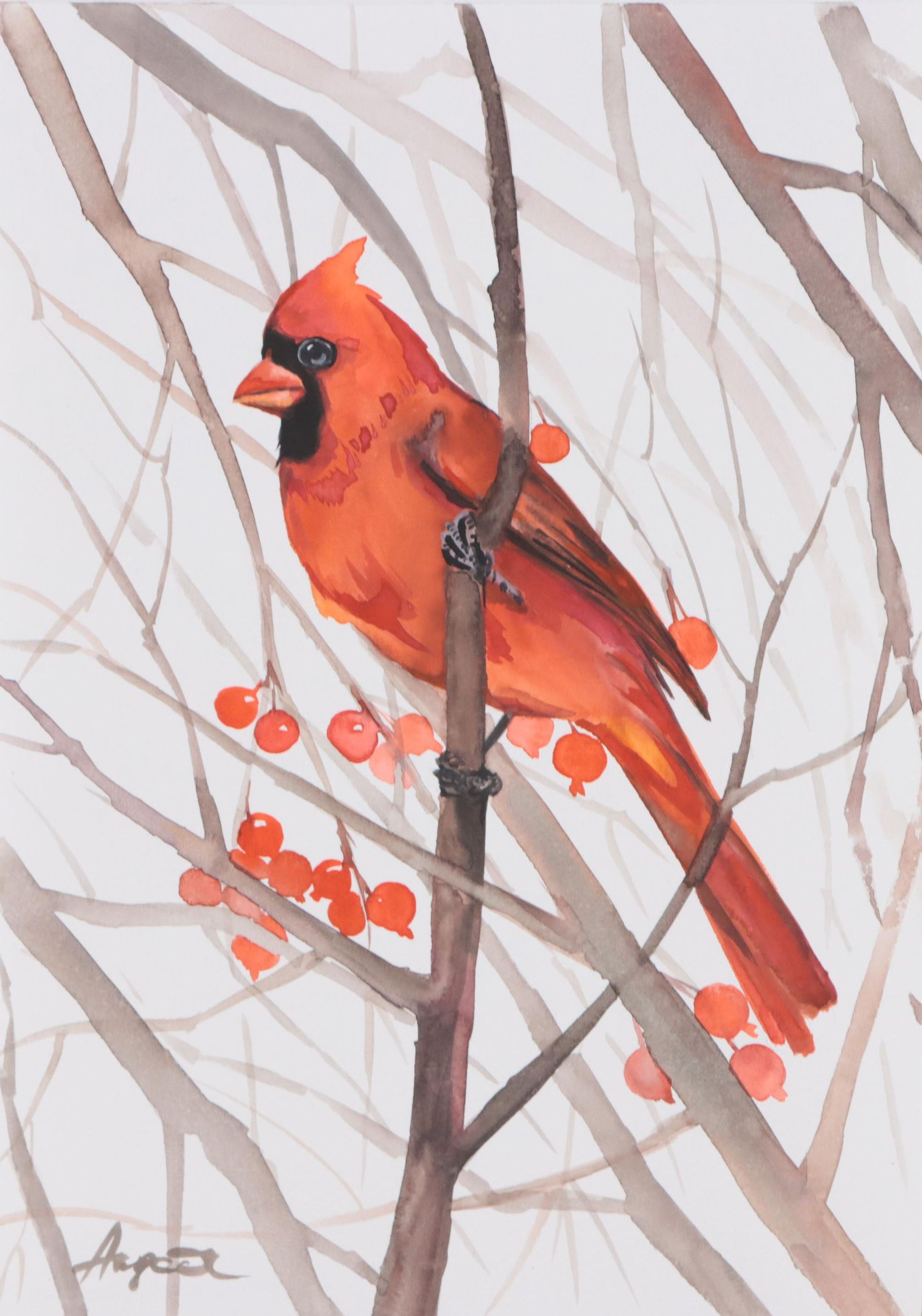 Anne Gorywine Watercolor Painting of Cardinal, 2022