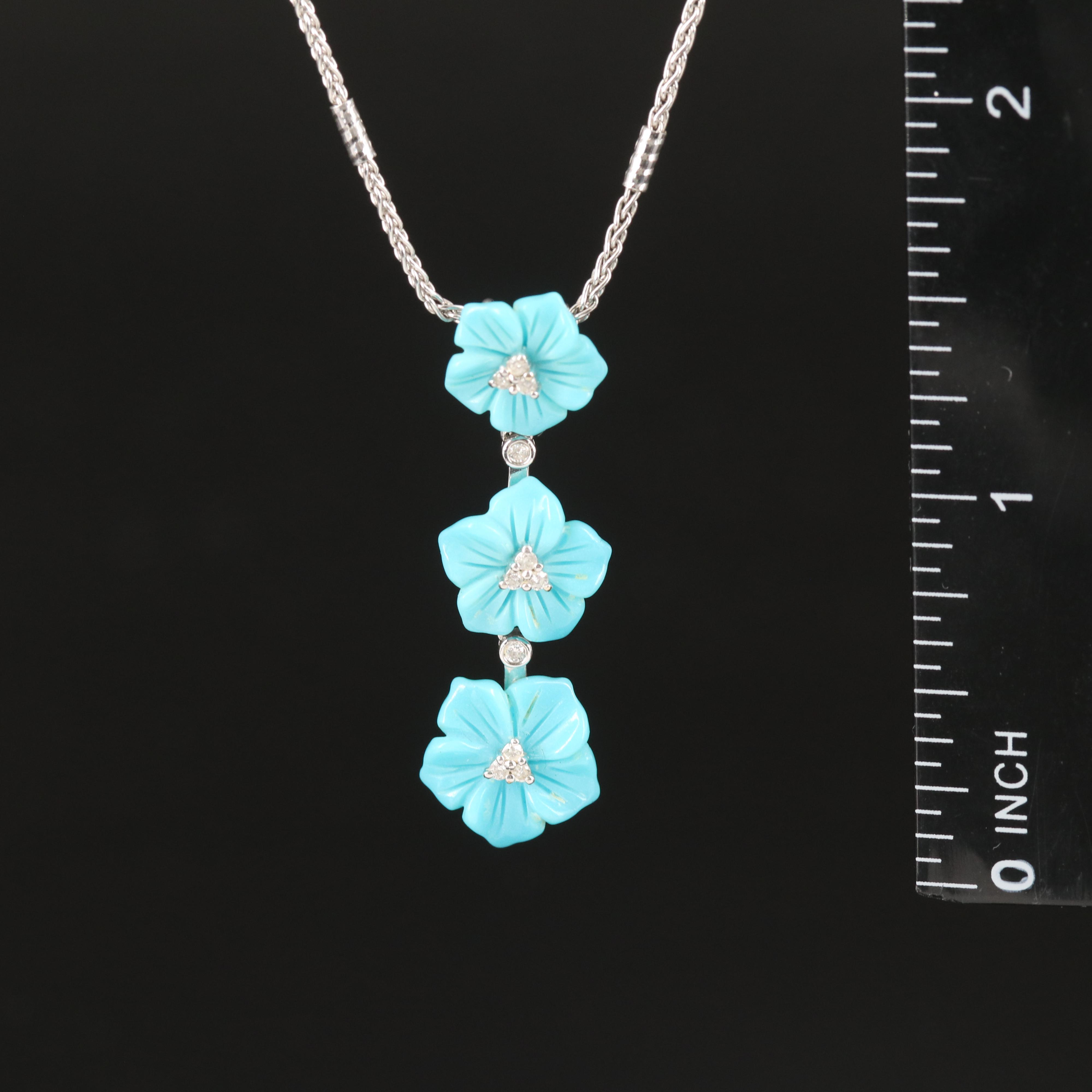 14K Turquoise and Diamond Flower Necklace