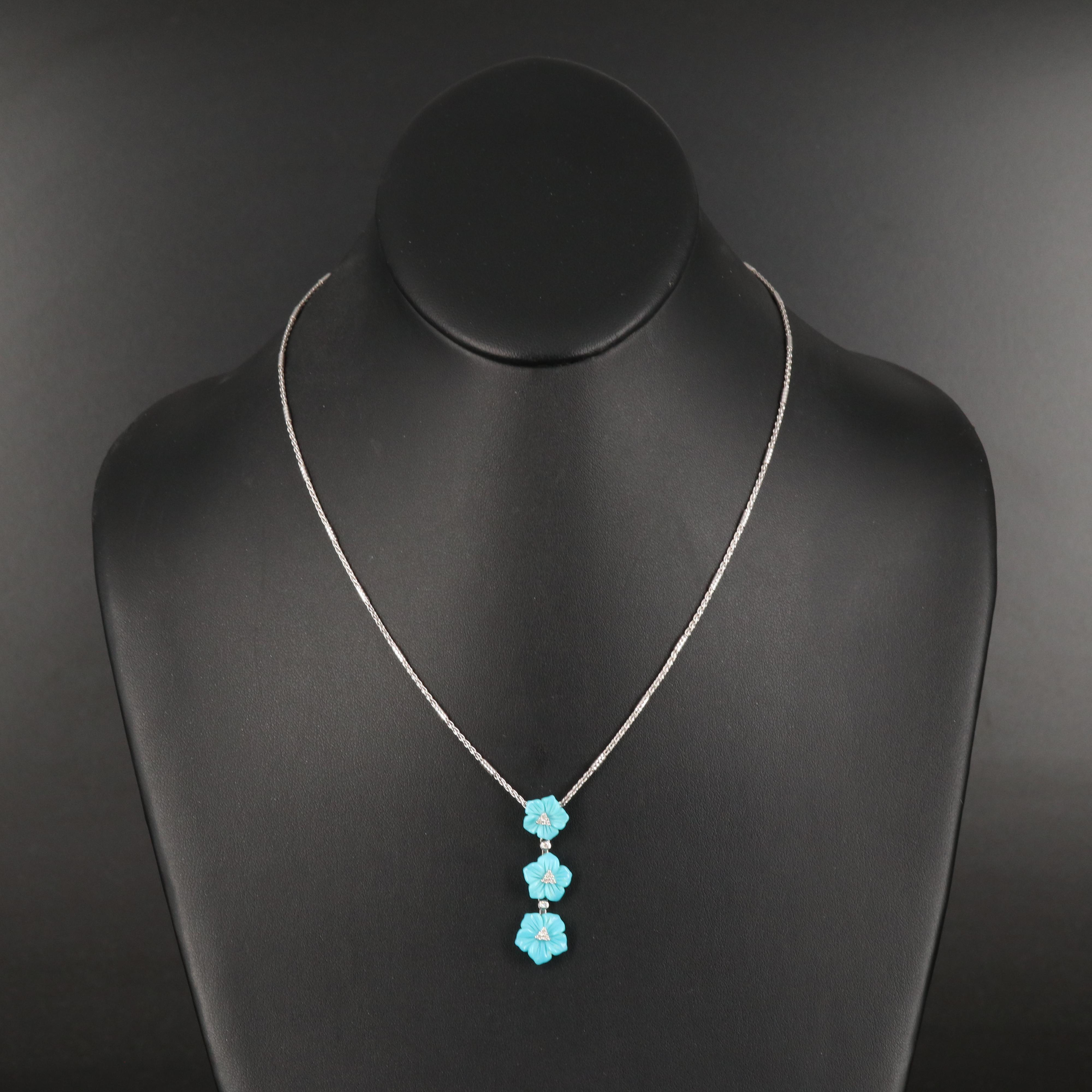14K Turquoise and Diamond Flower Necklace