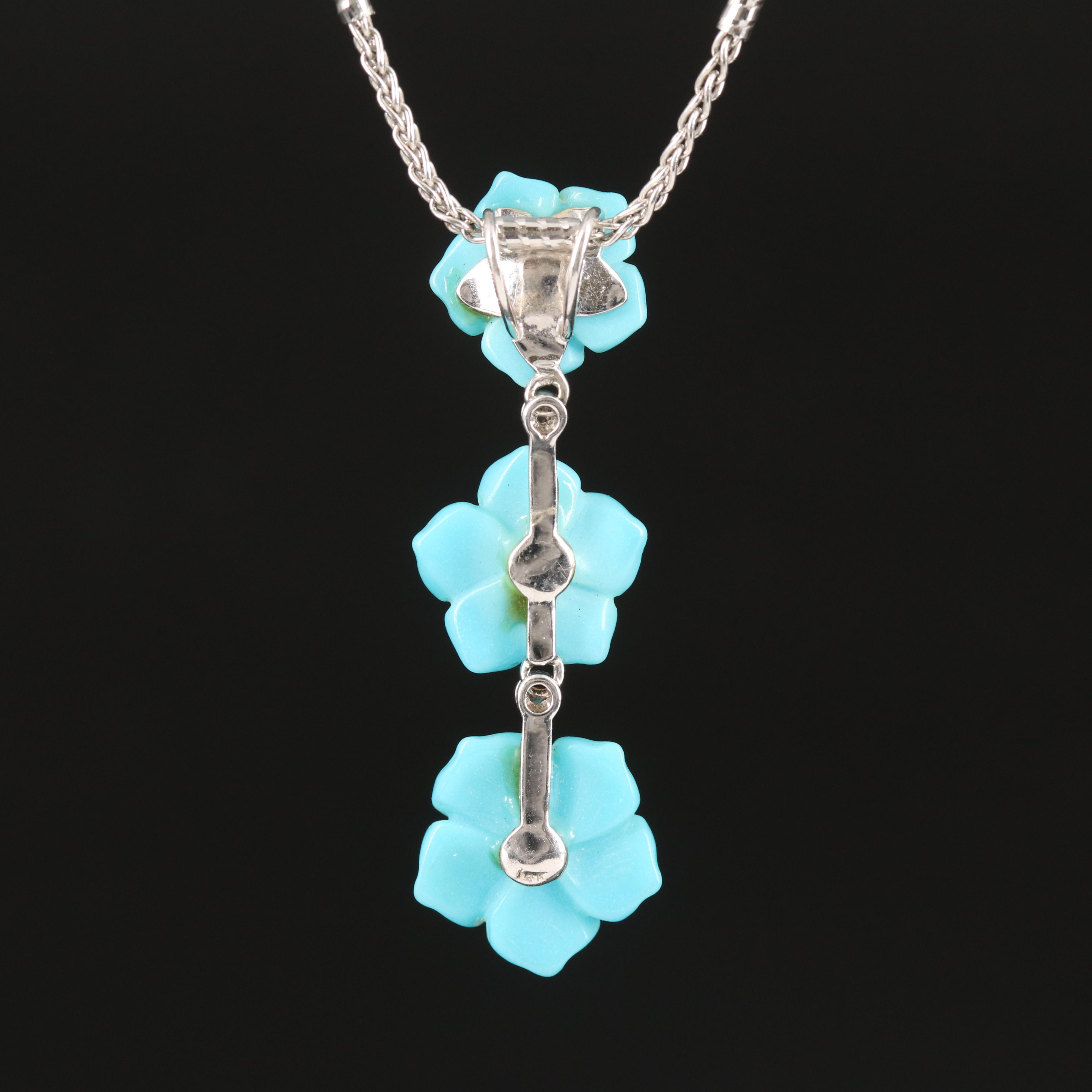 14K Turquoise and Diamond Flower Necklace