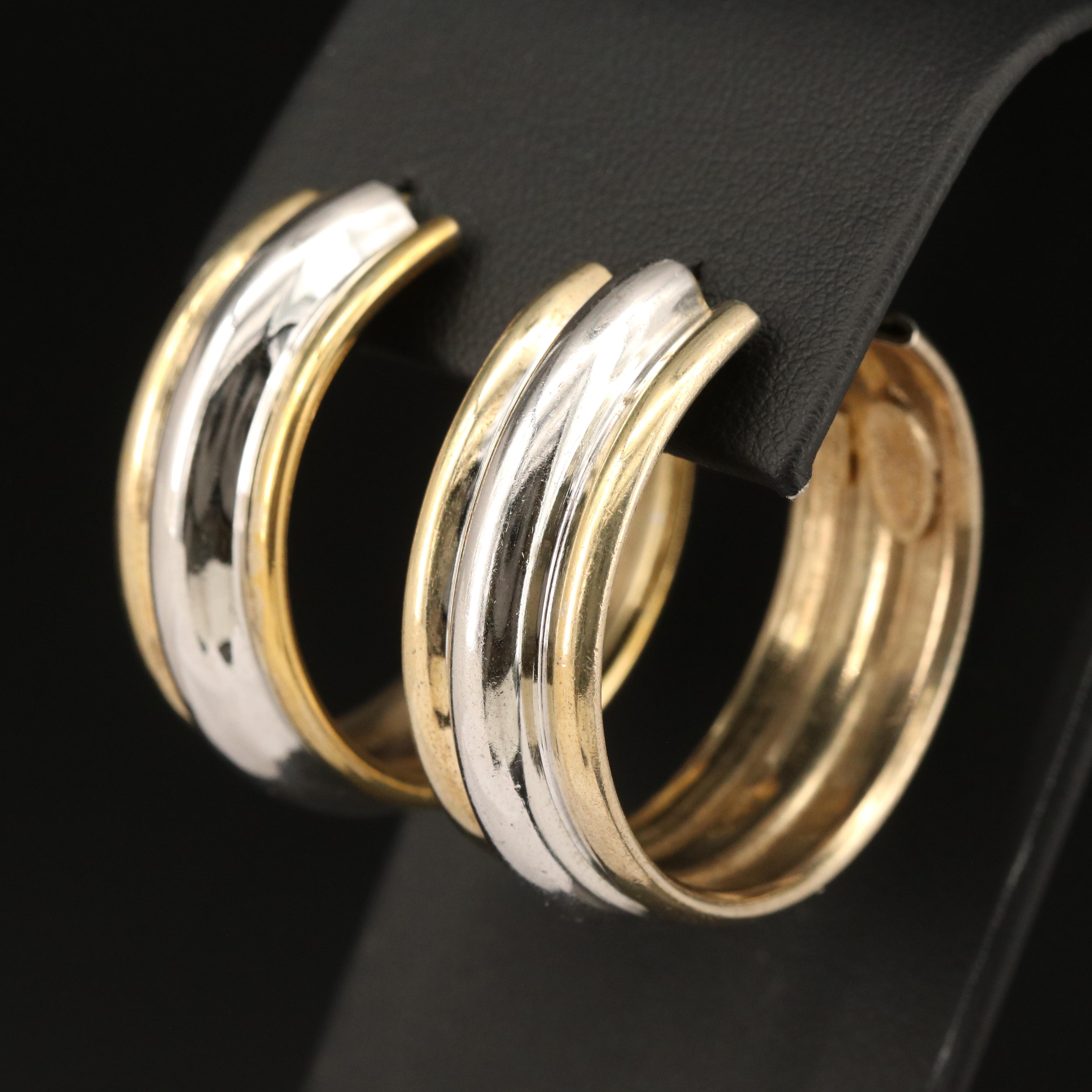Sterling Two-Tone Hoop Earrings