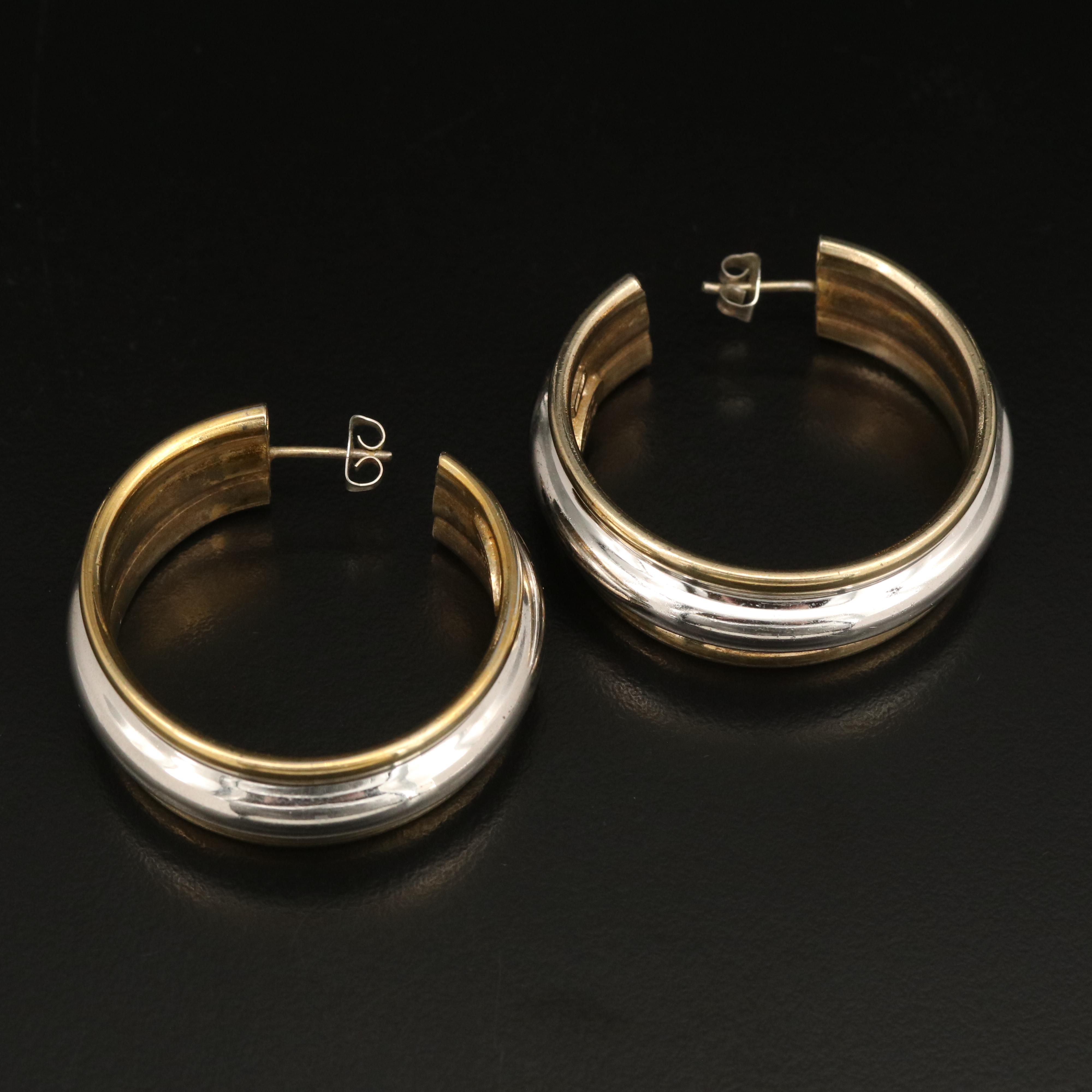 Sterling Two-Tone Hoop Earrings