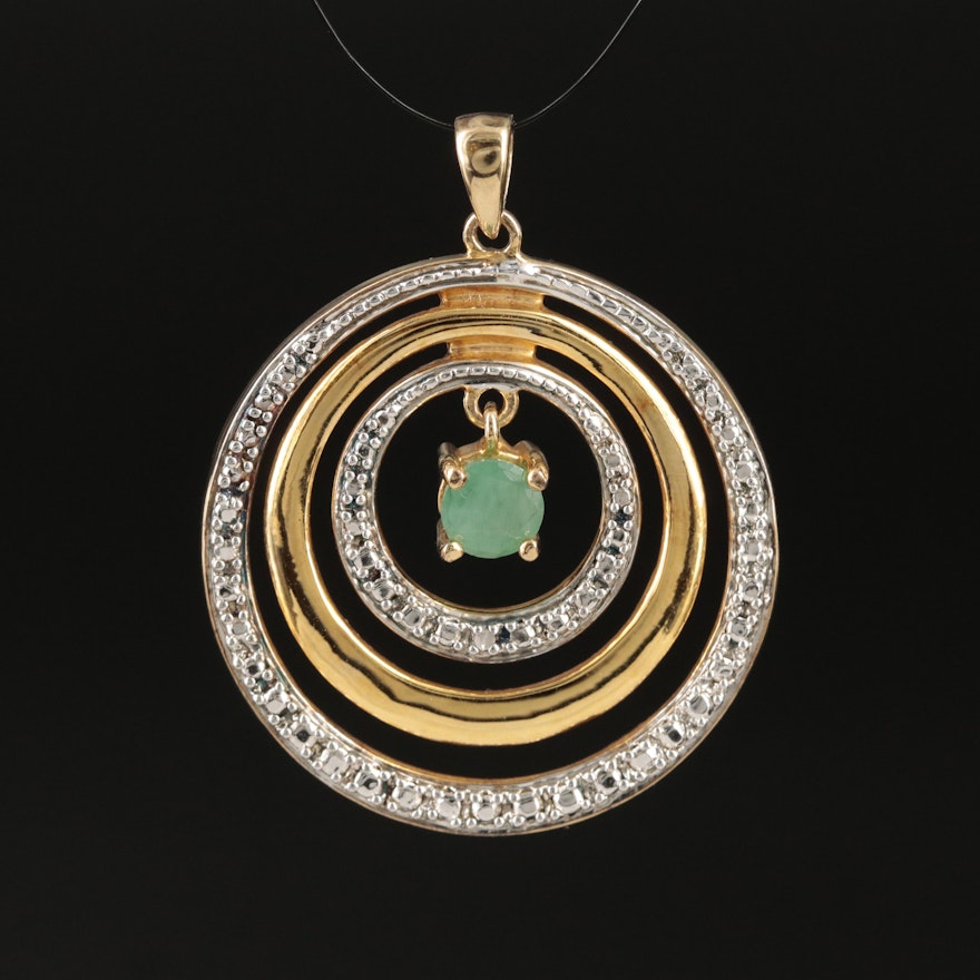 Sterling Emerald and Diamond Circle Pendant