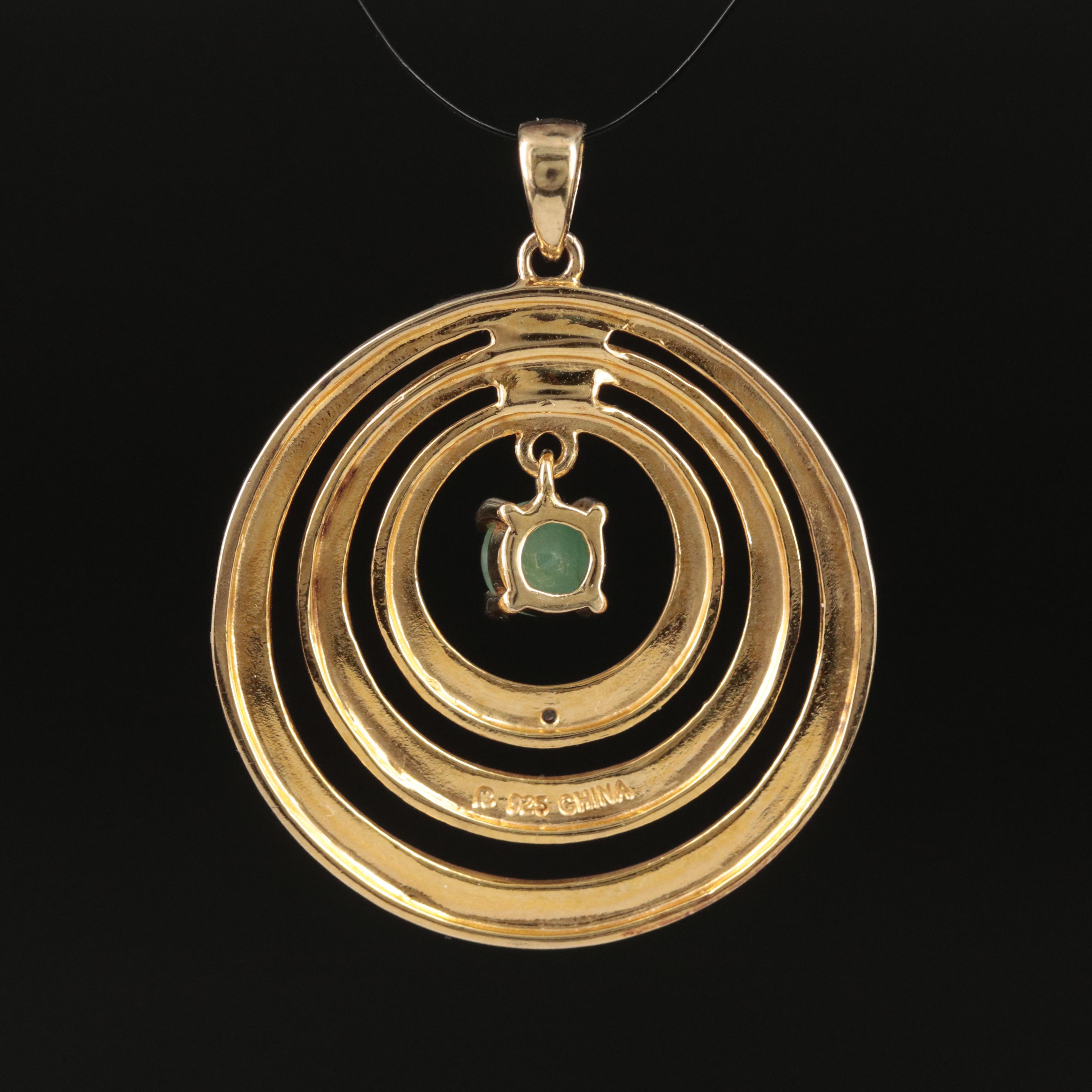 Sterling Emerald and Diamond Circle Pendant