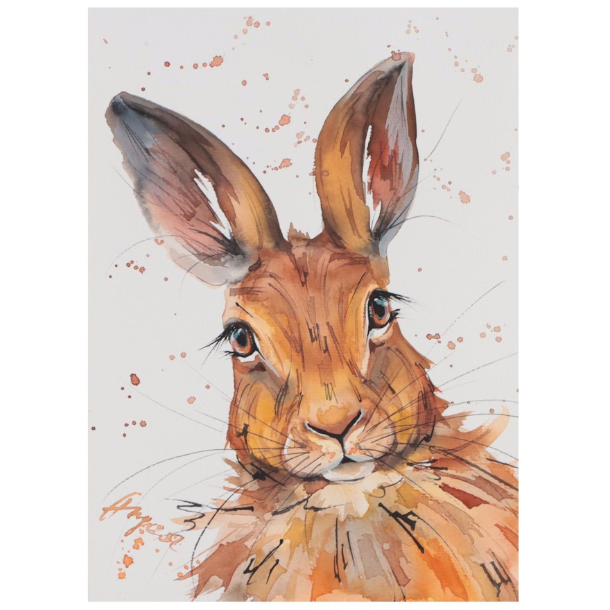 Anne Gorywine Watercolor Painting of Rabbit, 2022