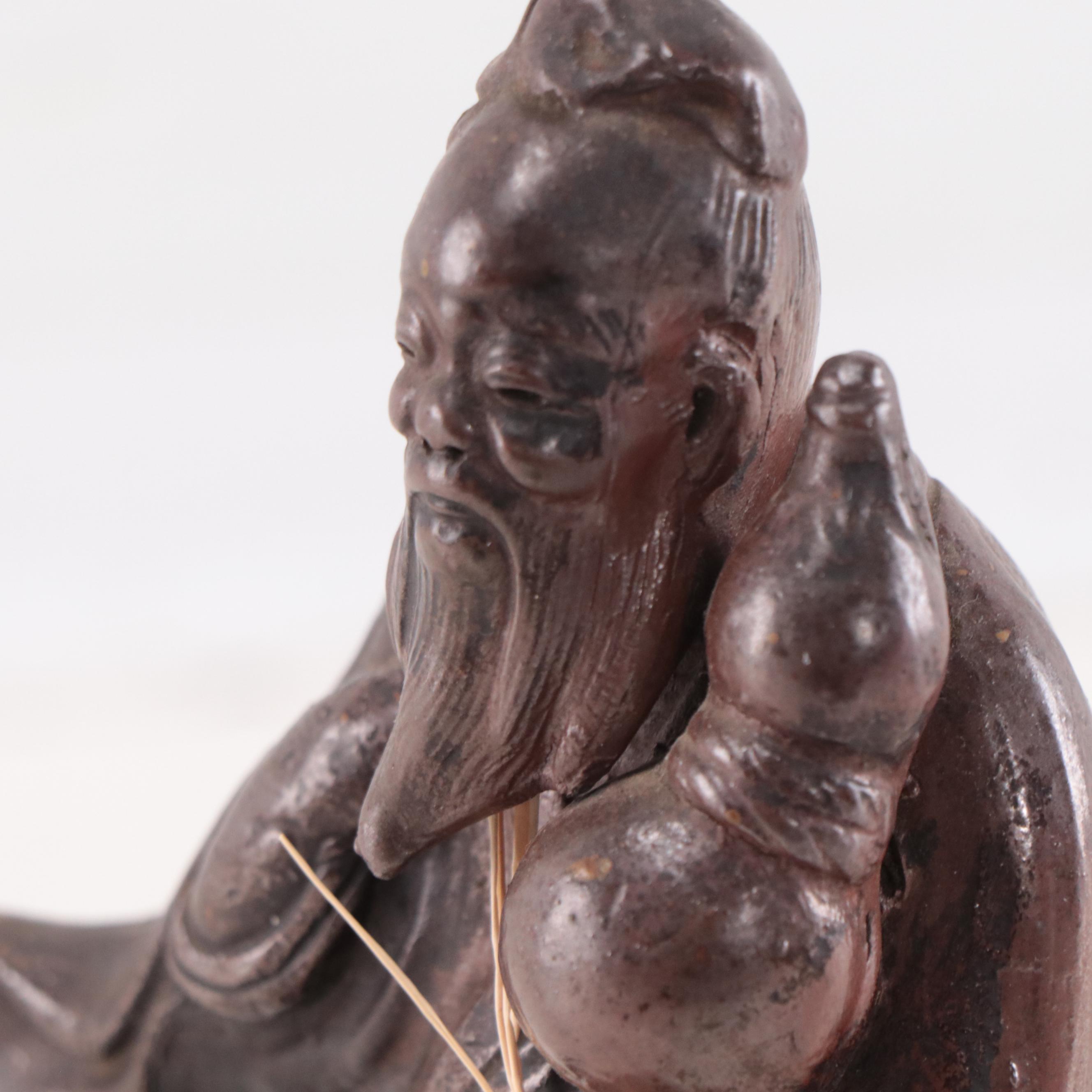 Japanese Bizen Ware Pottery Jurojin Figurine