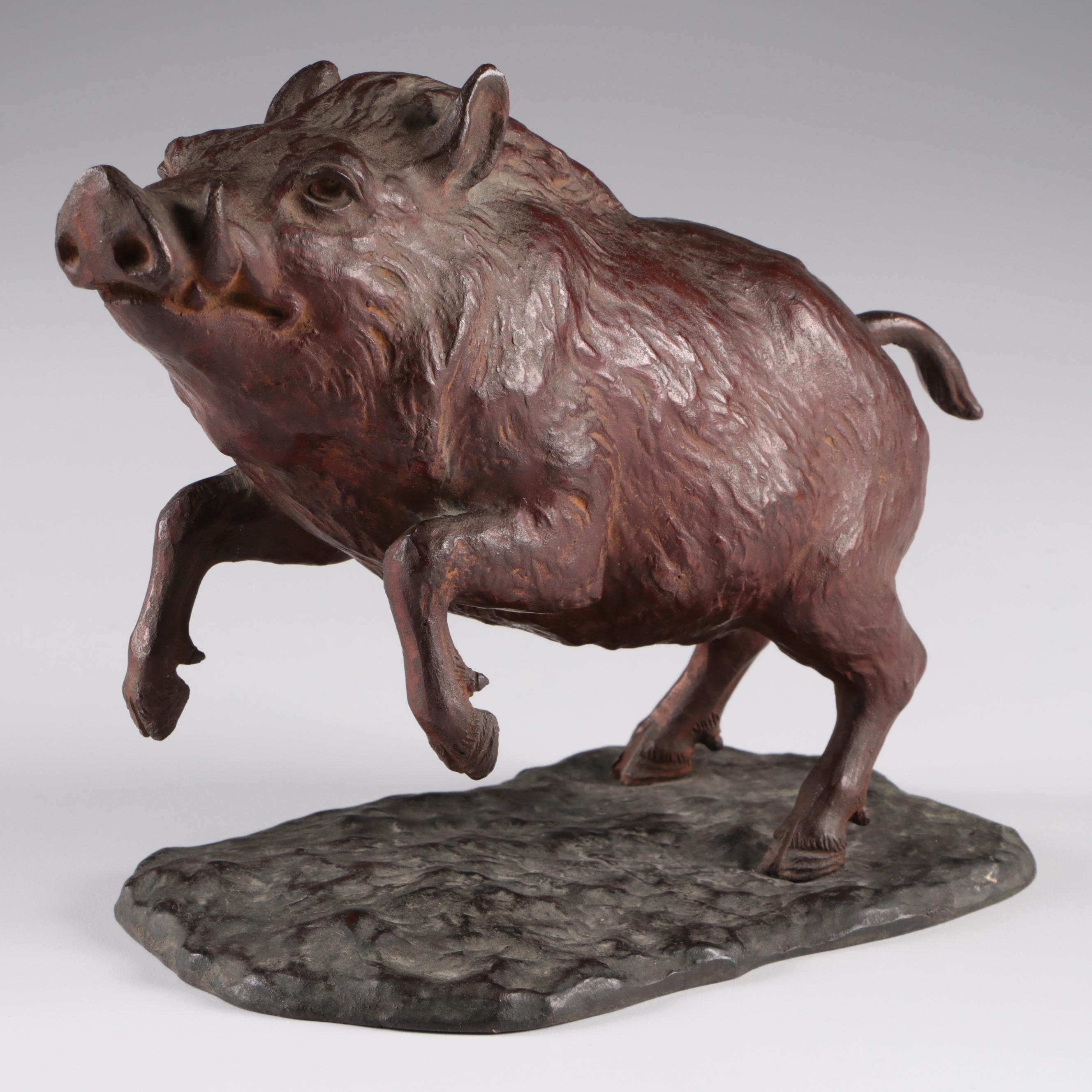 Large Austrian Cold Painted Bronze Wild Boar Figure, Late 19th Century