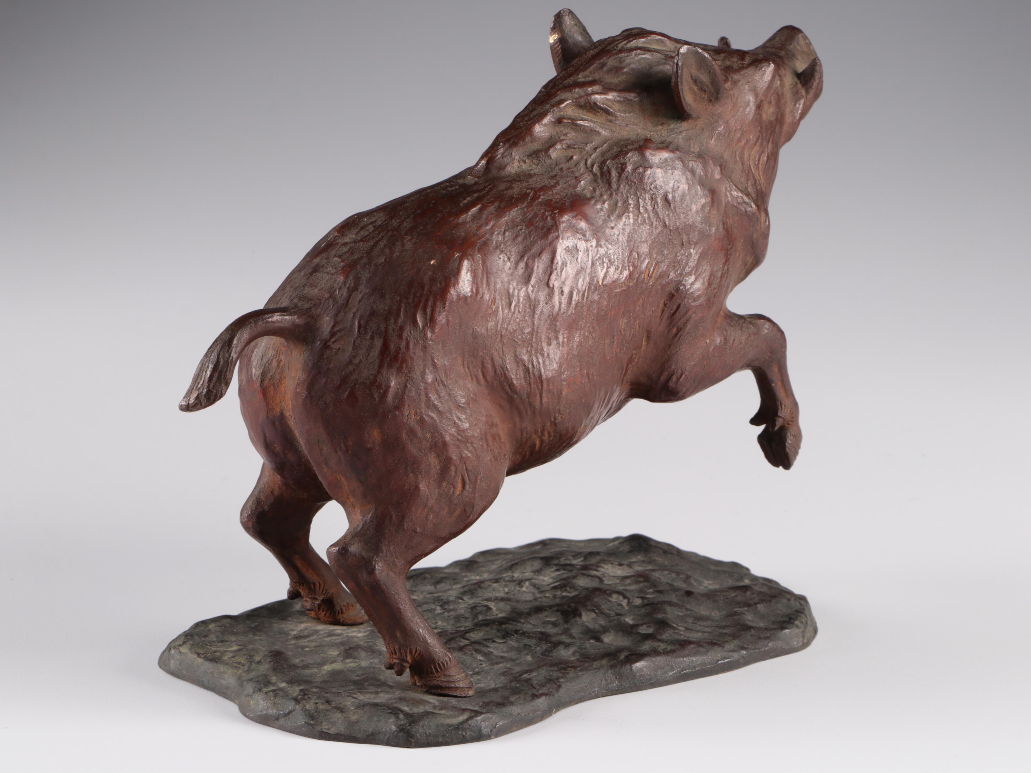 Large Austrian Cold Painted Bronze Wild Boar Figure, Late 19th Century