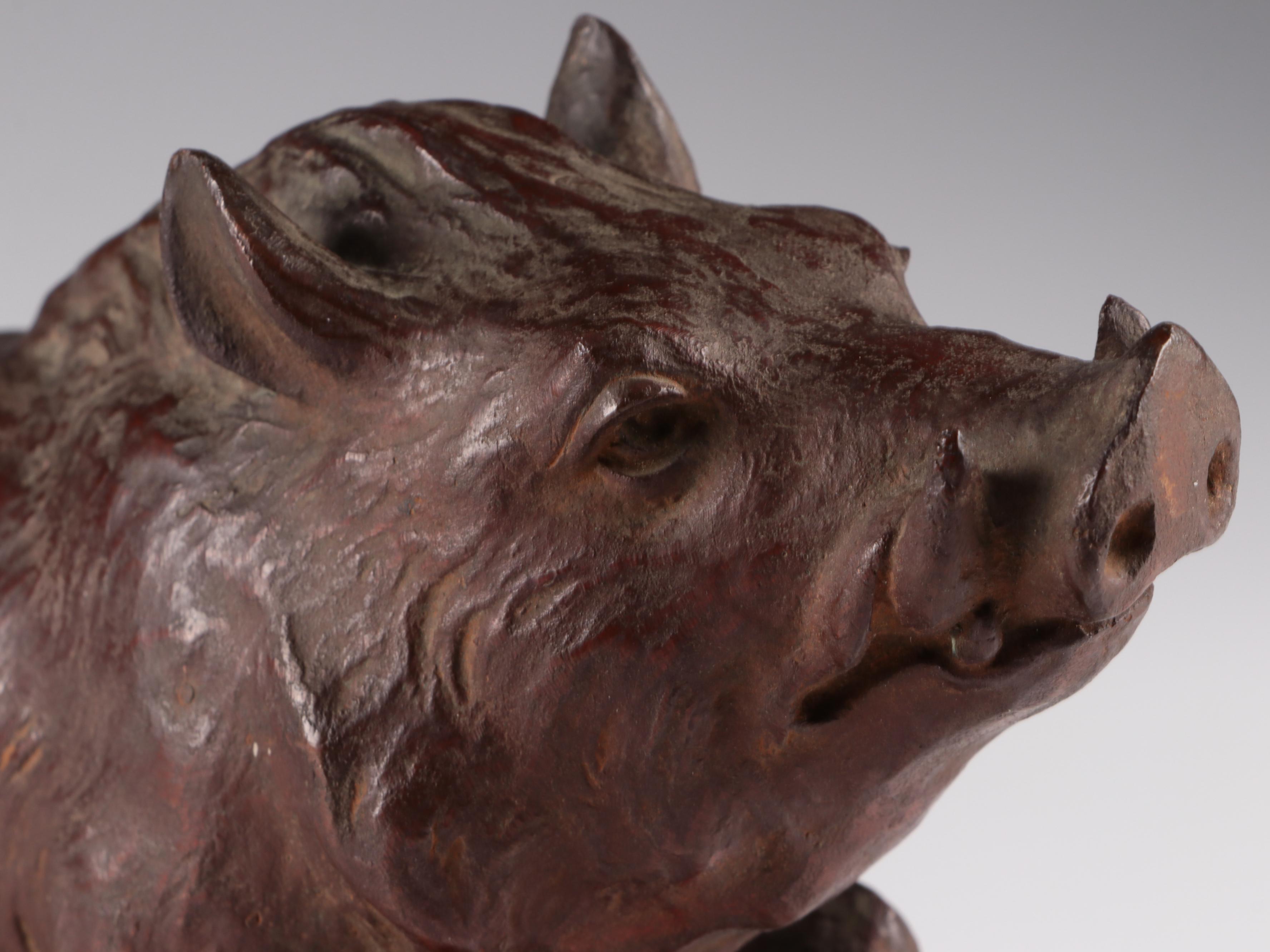 Large Austrian Cold Painted Bronze Wild Boar Figure, Late 19th Century