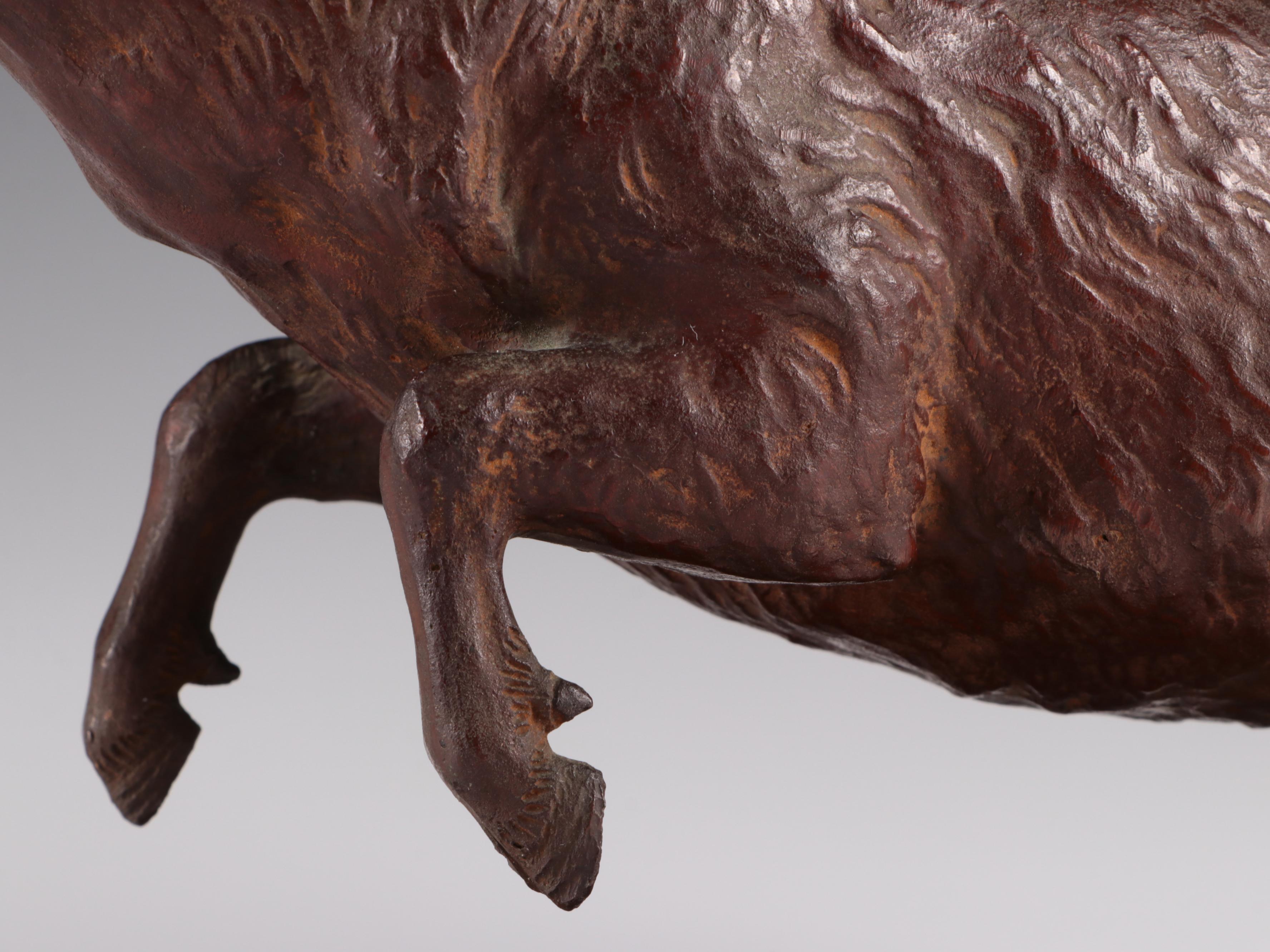 Large Austrian Cold Painted Bronze Wild Boar Figure, Late 19th Century