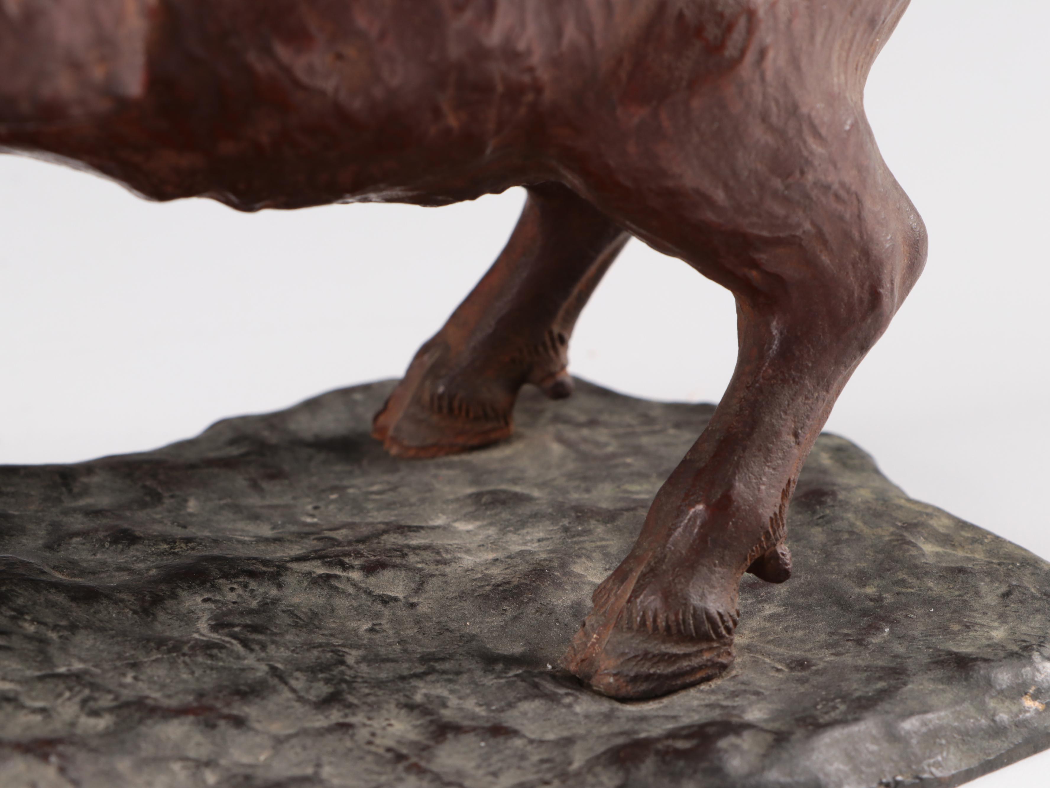 Large Austrian Cold Painted Bronze Wild Boar Figure, Late 19th Century