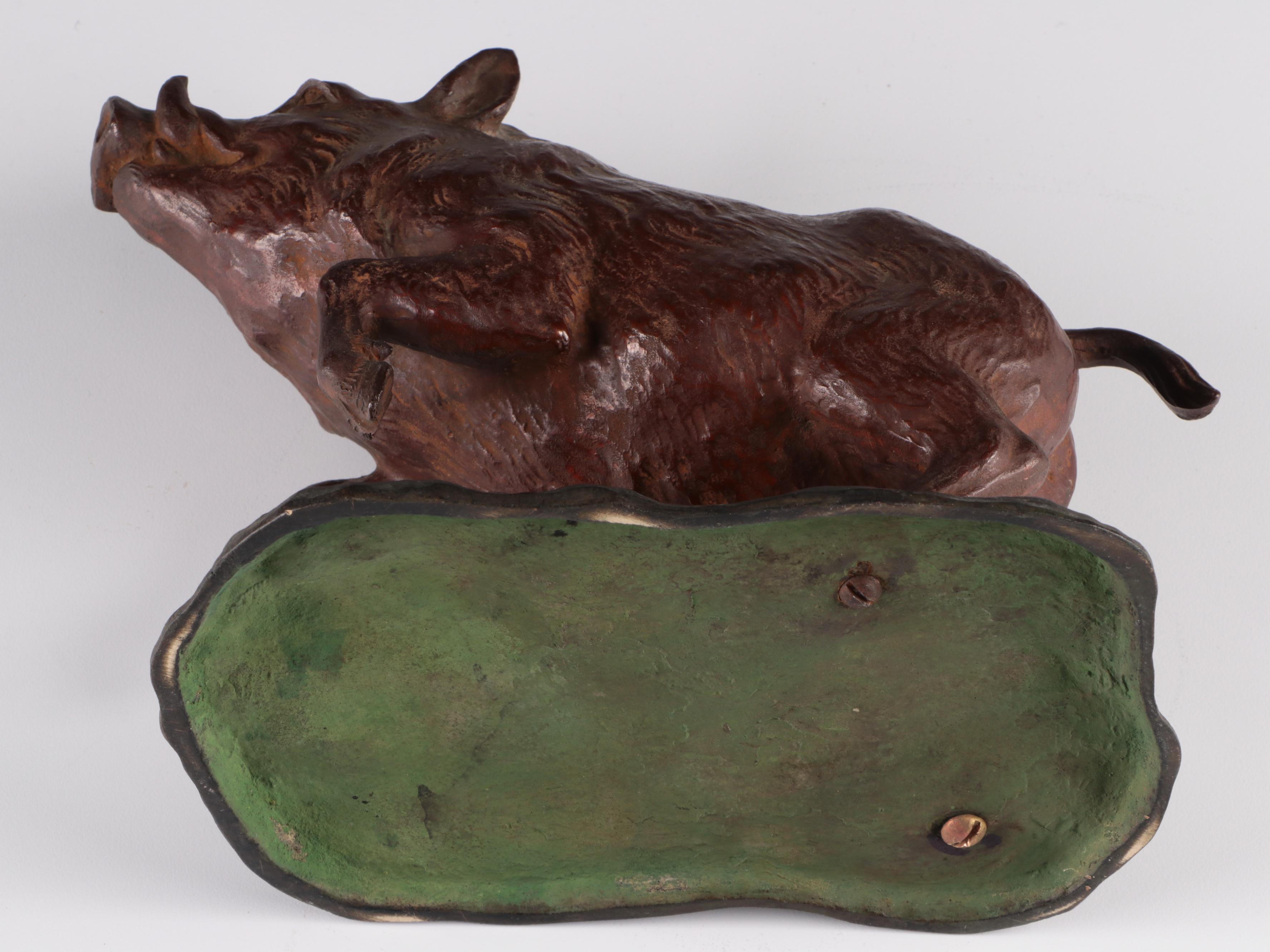 Large Austrian Cold Painted Bronze Wild Boar Figure, Late 19th Century