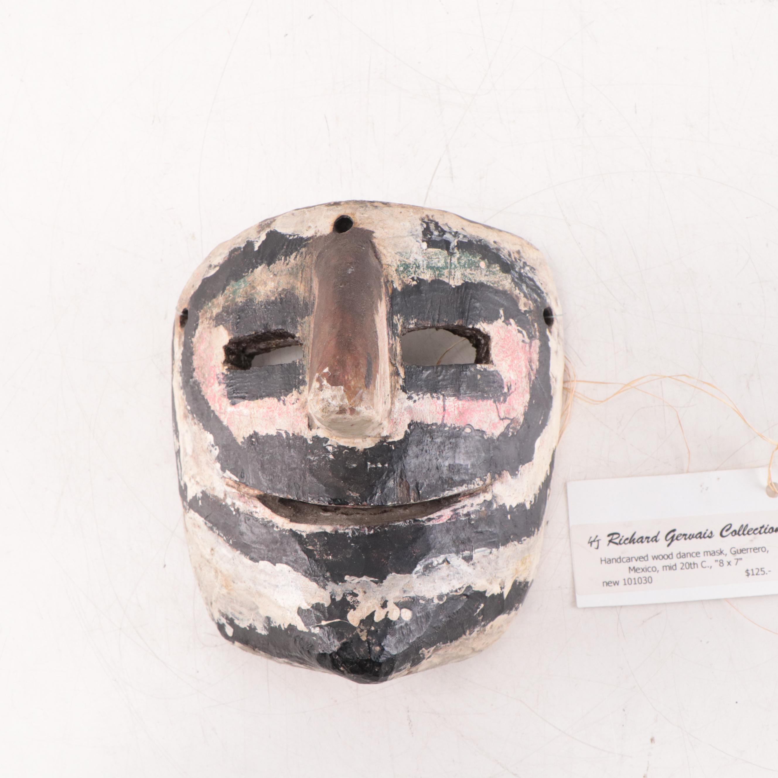 Mexican Handcarved Wood Dance Mask, Mid-20th Century