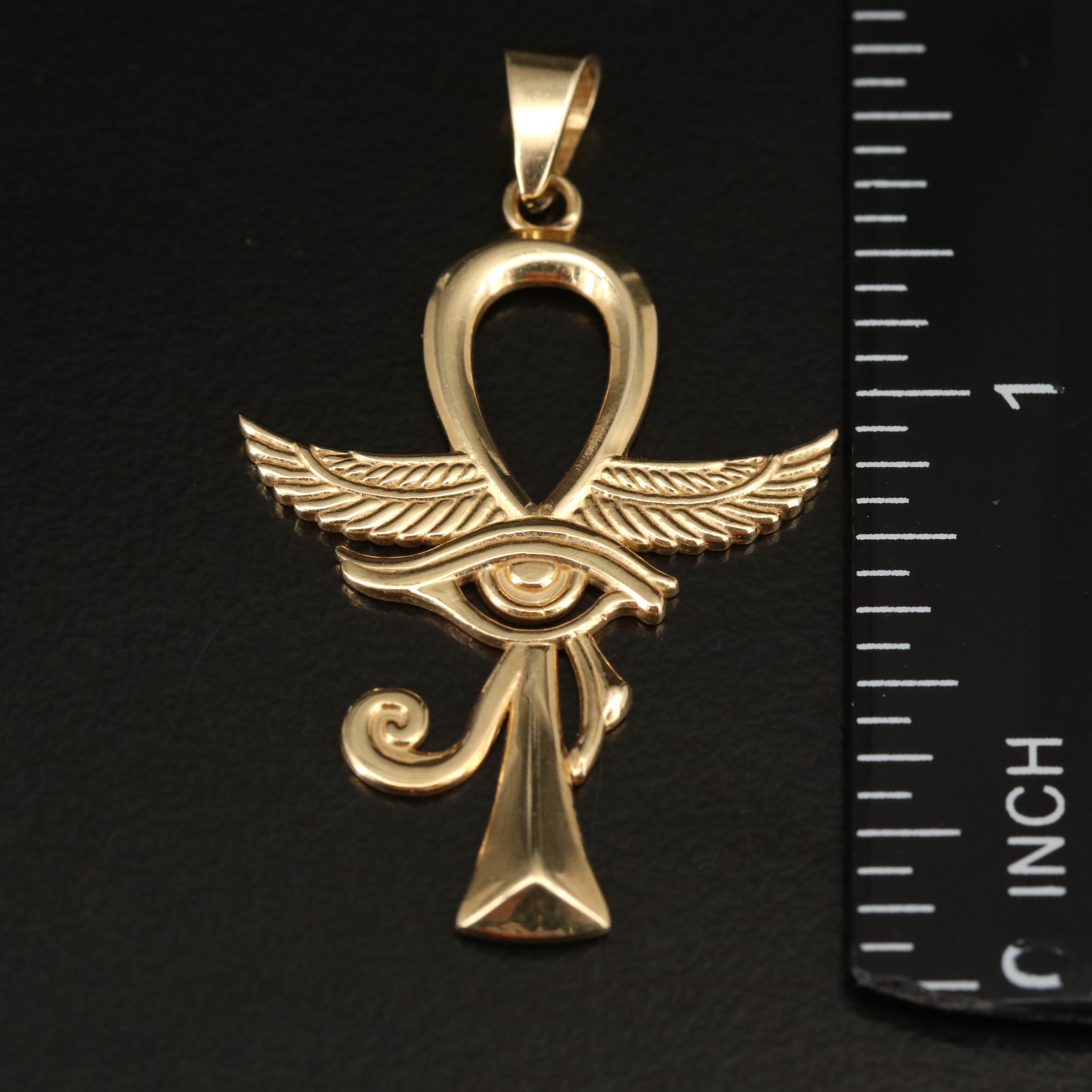 14K Eye of Ra Ankh Pendant