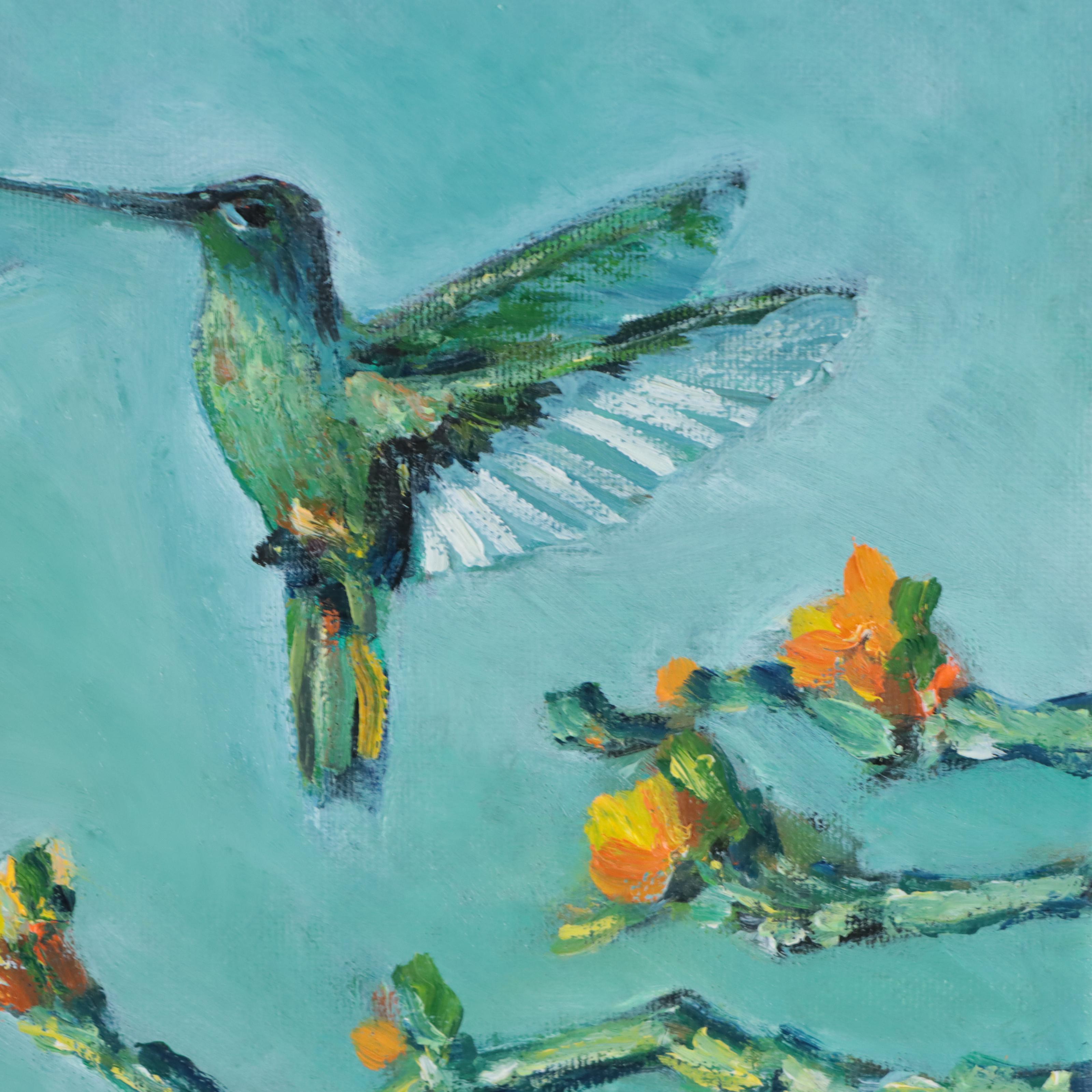 José M. Lima Oil Painting of Hummingbirds, 2023