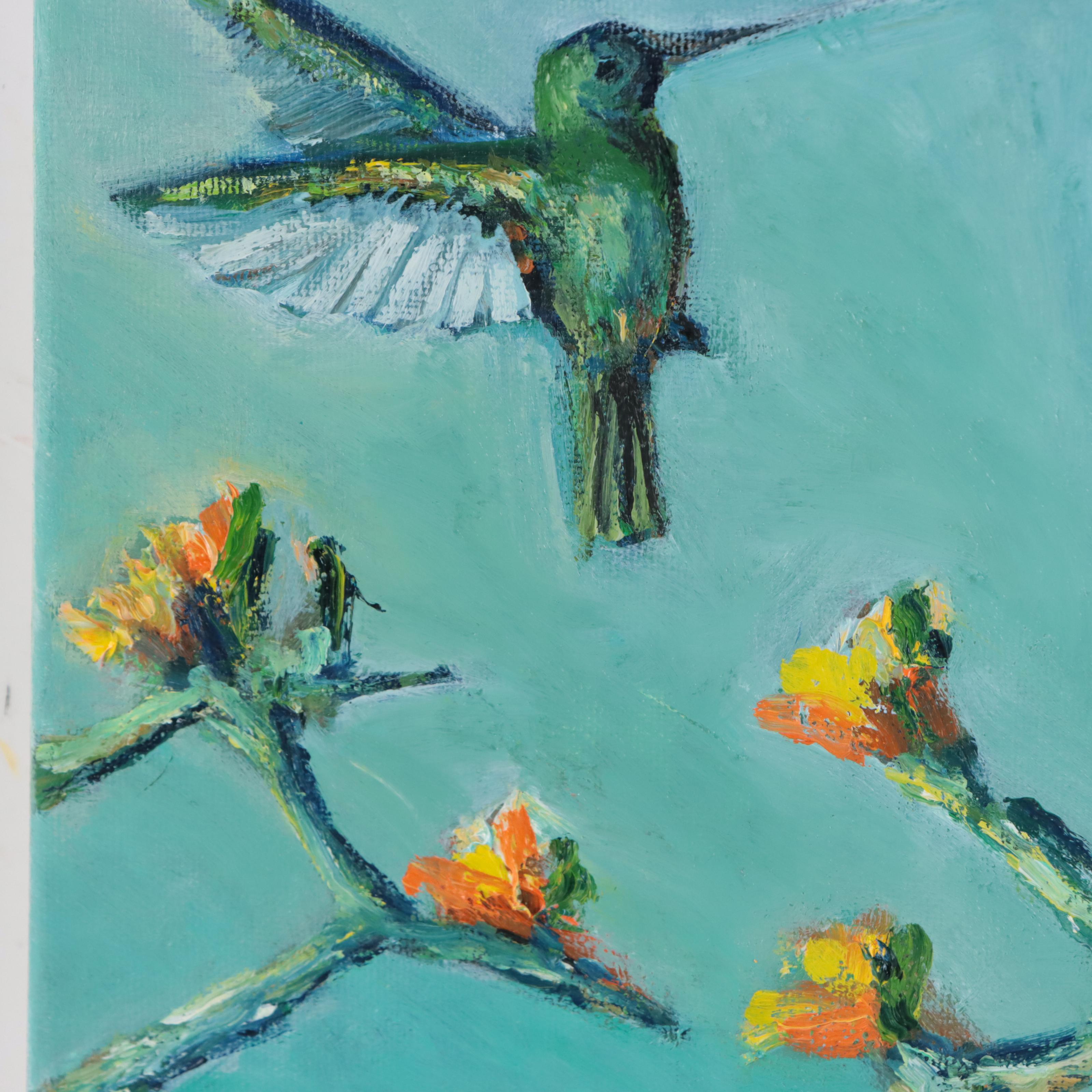 José M. Lima Oil Painting of Hummingbirds, 2023