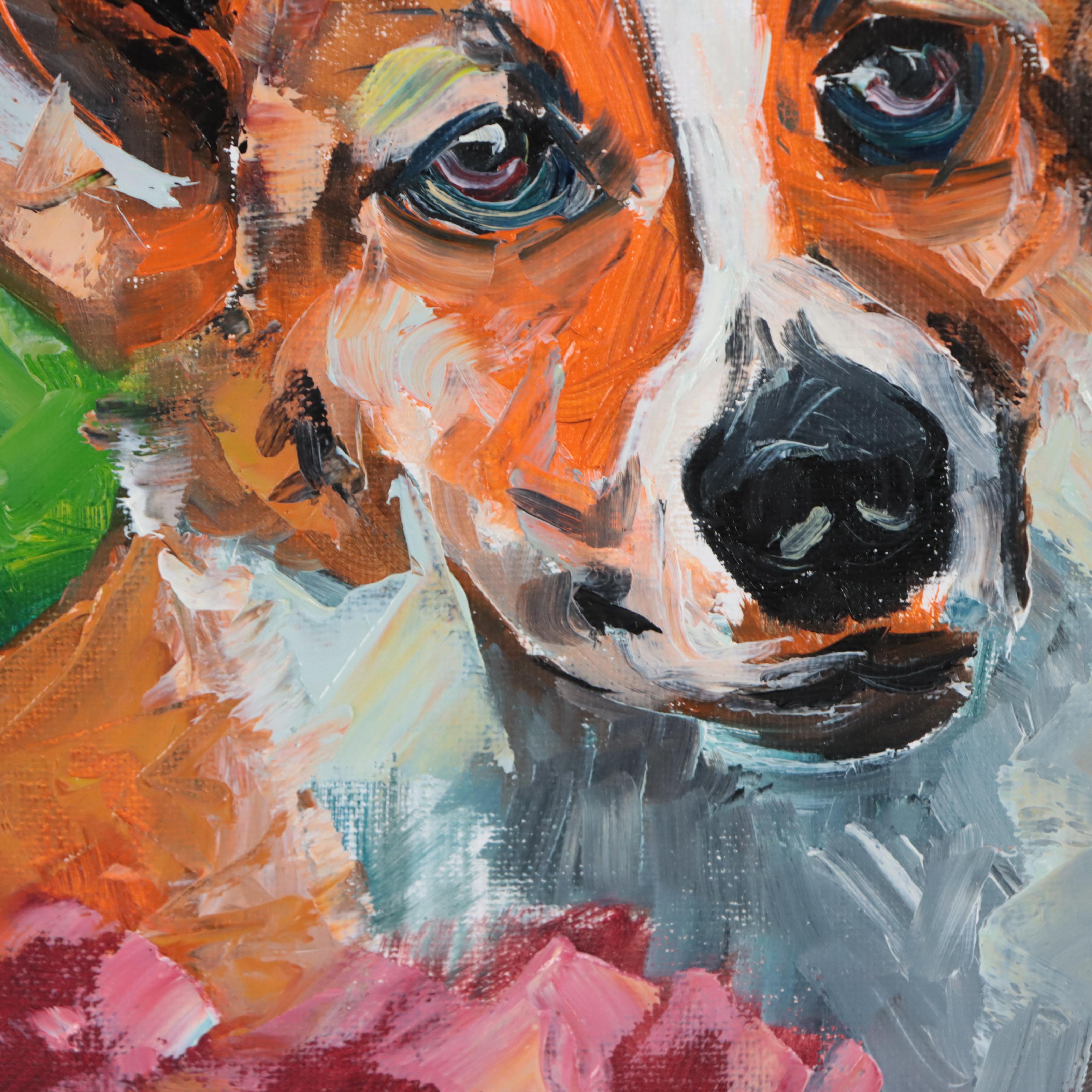 José M. Lima Oil Painting of Corgi, 2023