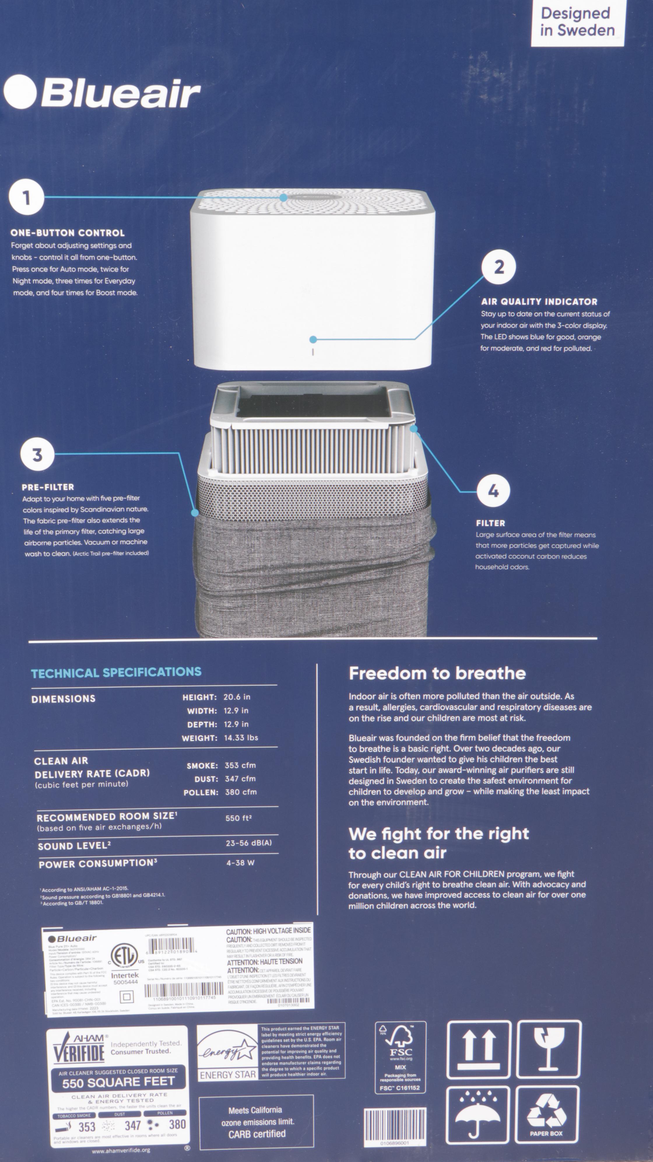 Blueair Blue Pure 211+ Auto Carbon Air Purifier
