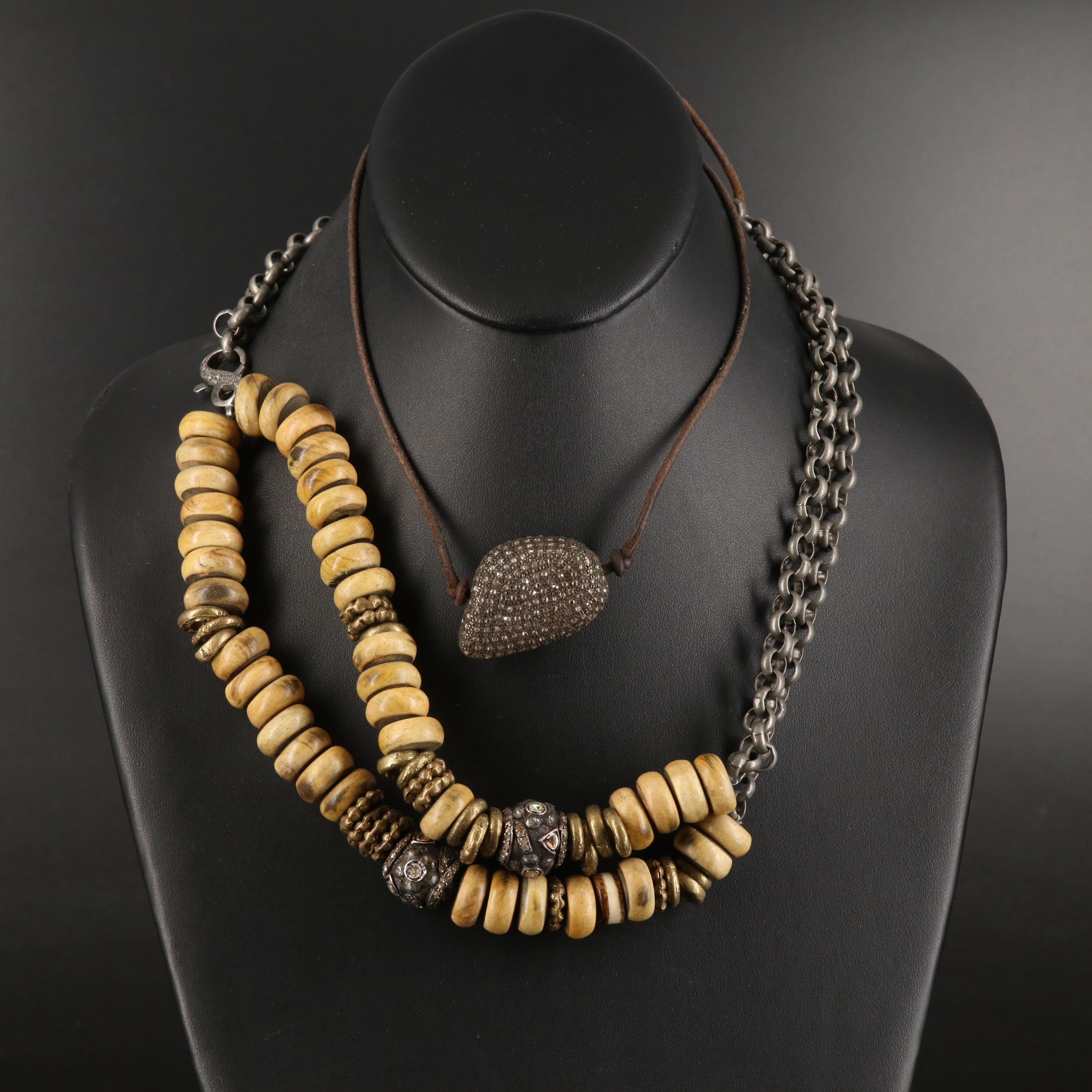 Pairing of Necklaces Including Sterling, 800 Silver and Diamonds